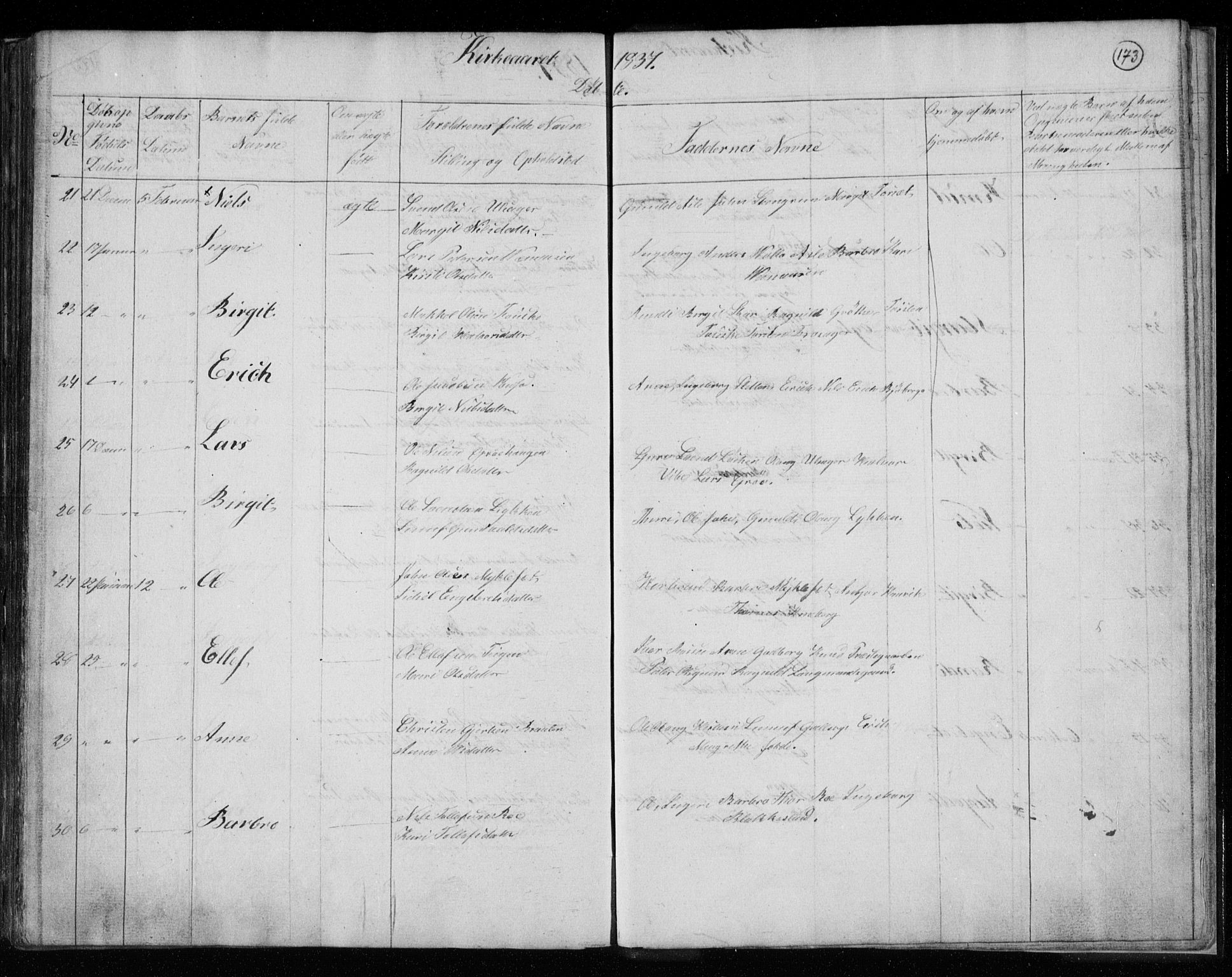 Gol kirkebøker, AV/SAKO-A-226/F/Fa/L0001: Parish register (official) no. I 1, 1821-1837, p. 173