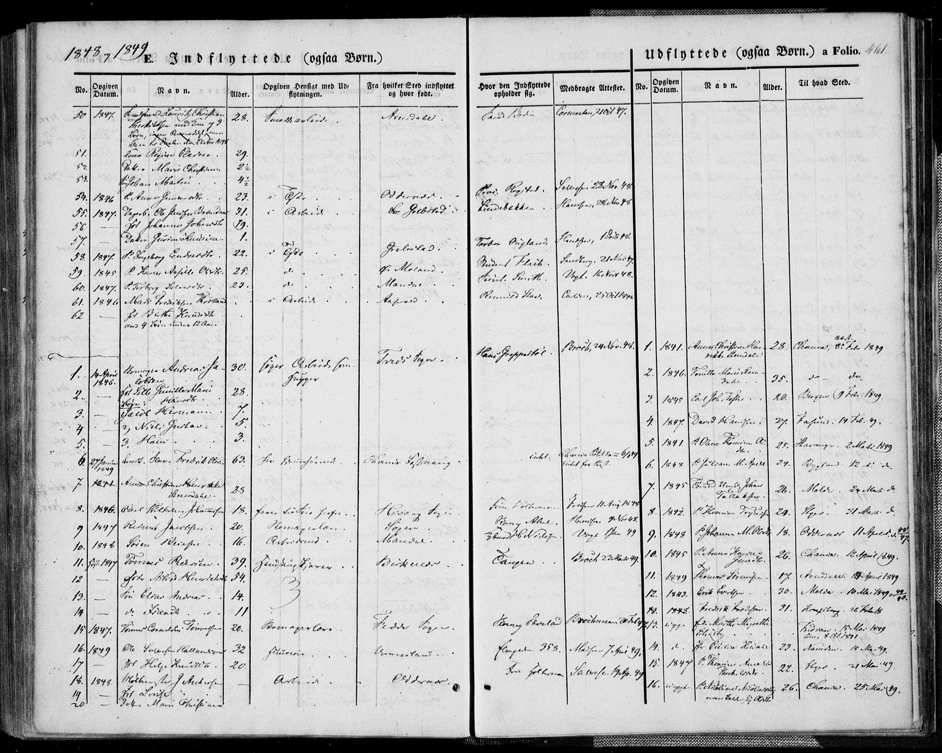 Kristiansand domprosti, SAK/1112-0006/F/Fa/L0013: Parish register (official) no. A 13, 1842-1851, p. 461