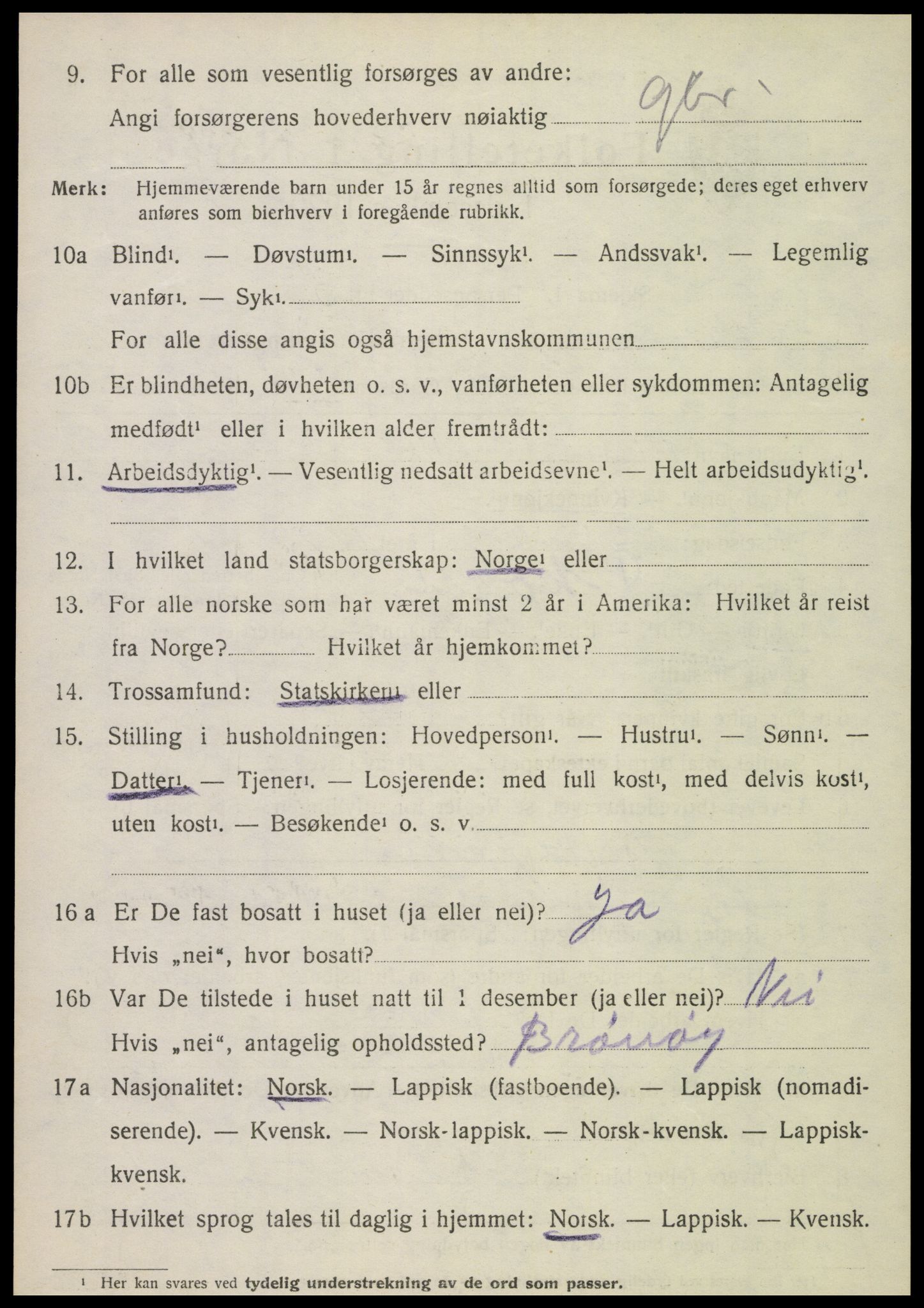 SAT, 1920 census for Hamarøy, 1920, p. 4593