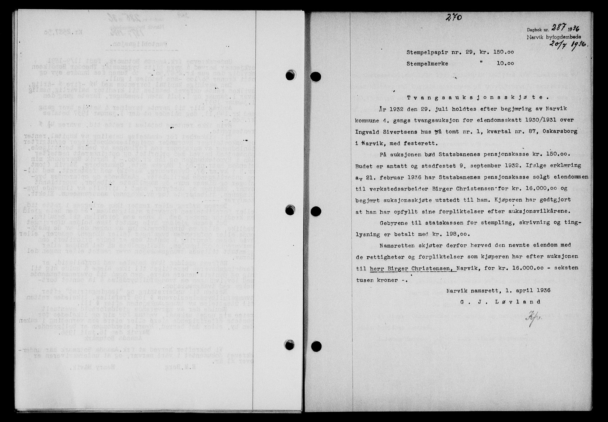 Narvik sorenskriveri, SAT/A-0002/1/2/2C/2Ca/L0011: Mortgage book no. 14, 1935-1937, Deed date: 20.07.1936