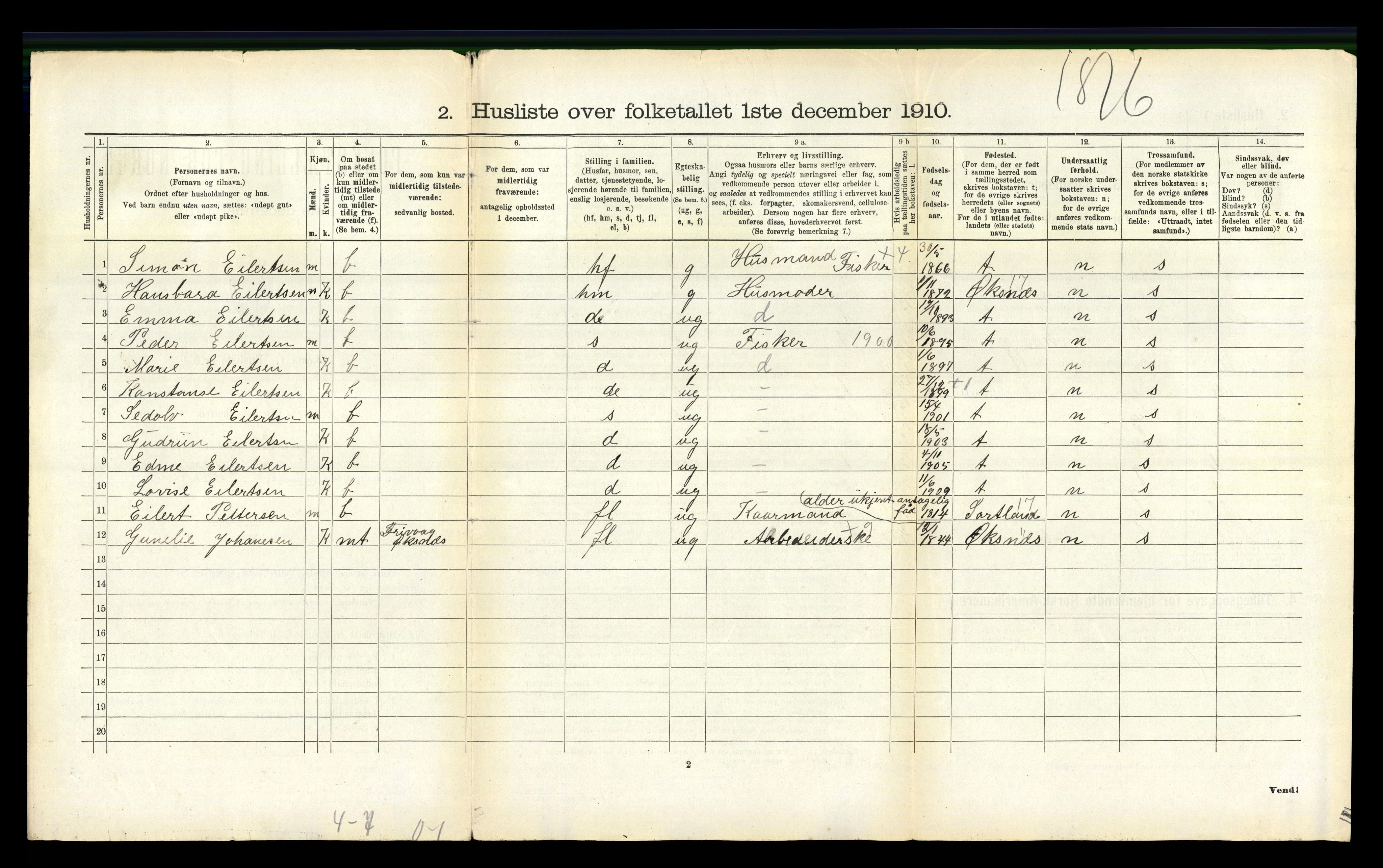 RA, 1910 census for Hadsel, 1910, p. 2436