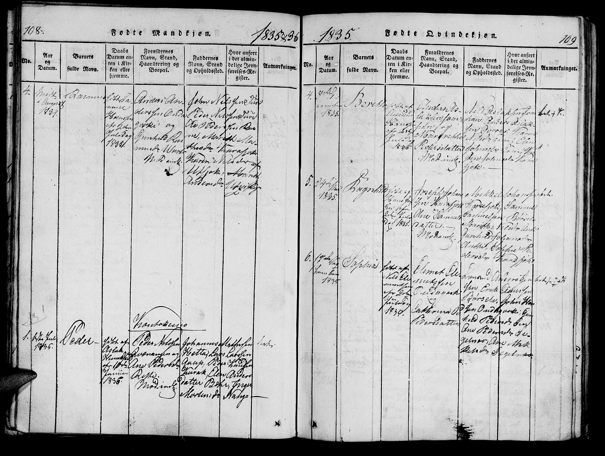 Kistrand/Porsanger sokneprestembete, SATØ/S-1351/H/Ha/L0010.kirke: Parish register (official) no. 10, 1821-1842, p. 108-109