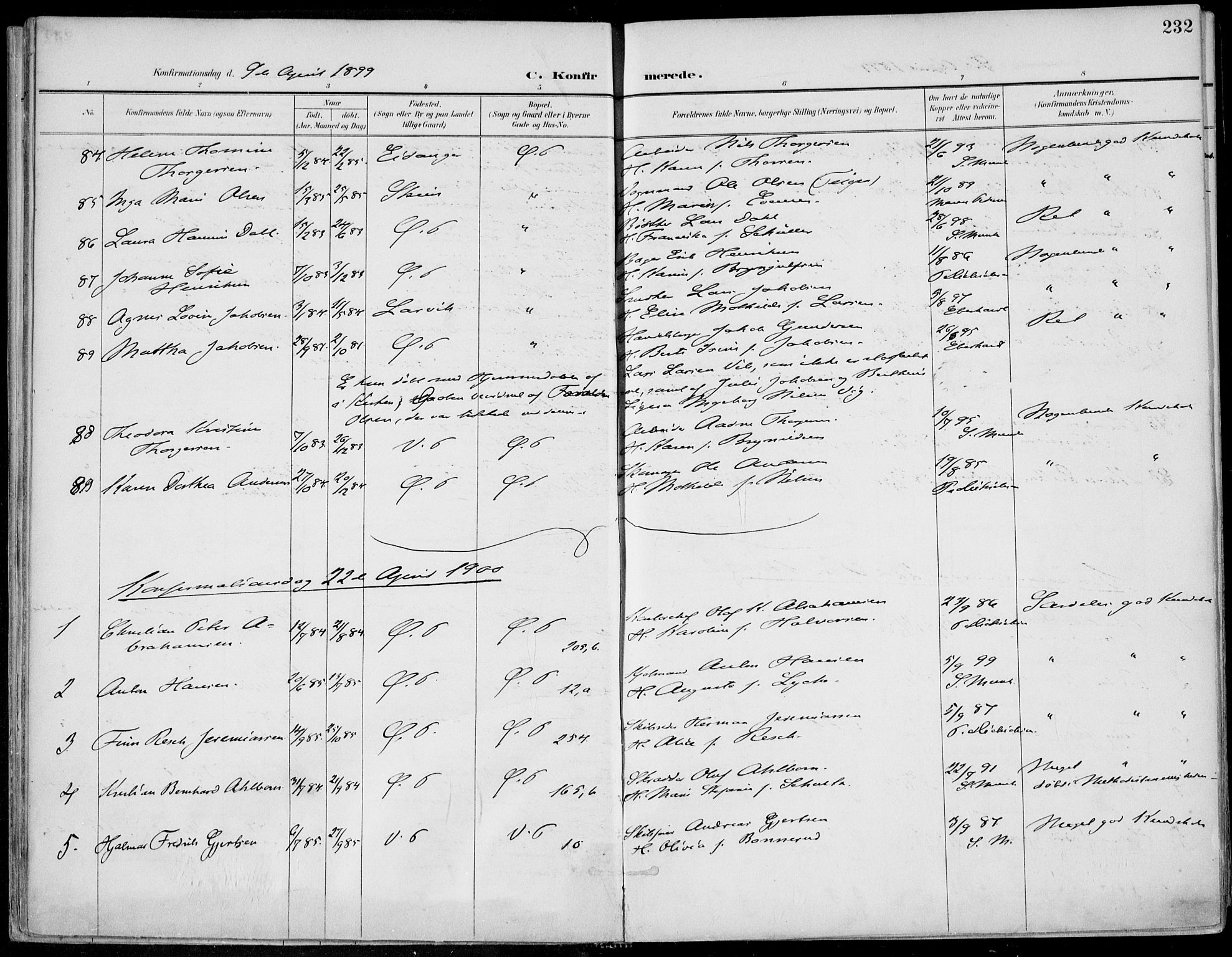 Porsgrunn kirkebøker , SAKO/A-104/F/Fa/L0011: Parish register (official) no. 11, 1895-1919, p. 232