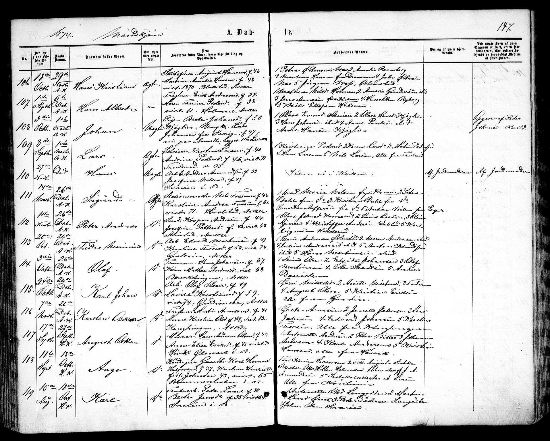 Asker prestekontor Kirkebøker, SAO/A-10256a/F/Fa/L0008: Parish register (official) no. I 8, 1865-1878, p. 147
