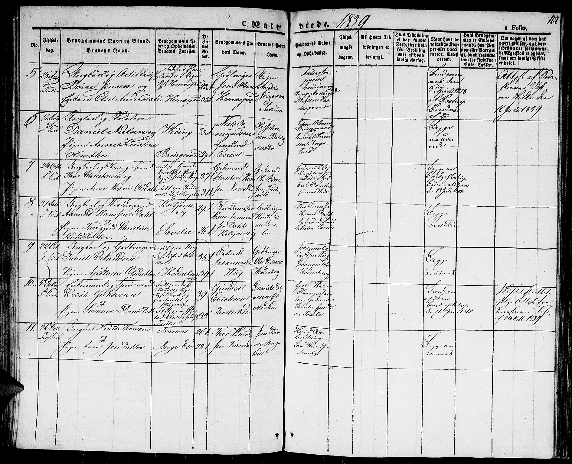 Fjære sokneprestkontor, SAK/1111-0011/F/Fa/L0002: Parish register (official) no. A 2, 1827-1839, p. 168