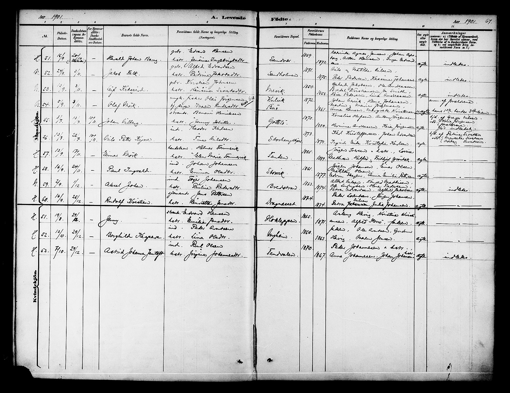 Ministerialprotokoller, klokkerbøker og fødselsregistre - Nordland, AV/SAT-A-1459/834/L0508: Parish register (official) no. 834A06, 1892-1901, p. 67