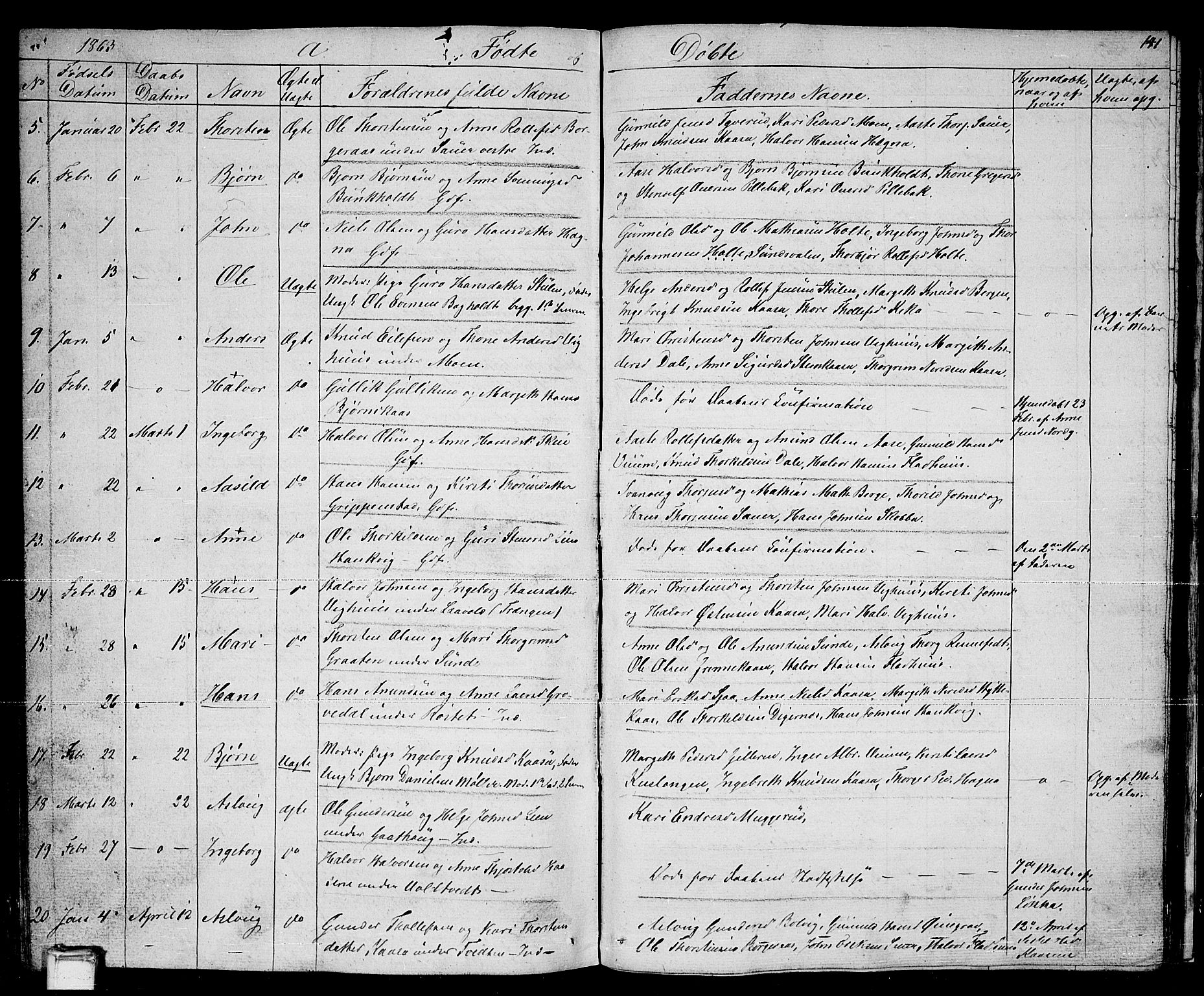 Sauherad kirkebøker, AV/SAKO-A-298/G/Ga/L0002: Parish register (copy) no. I 2, 1842-1866, p. 141