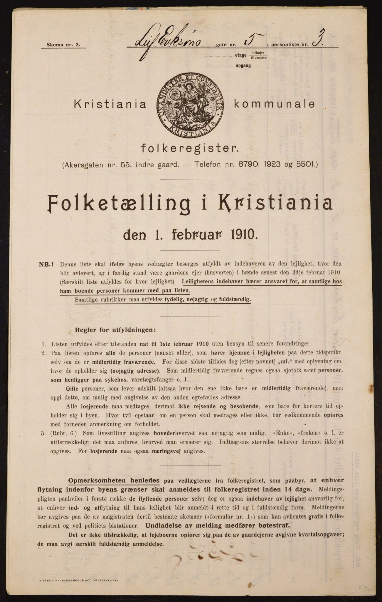 OBA, Municipal Census 1910 for Kristiania, 1910, p. 55496