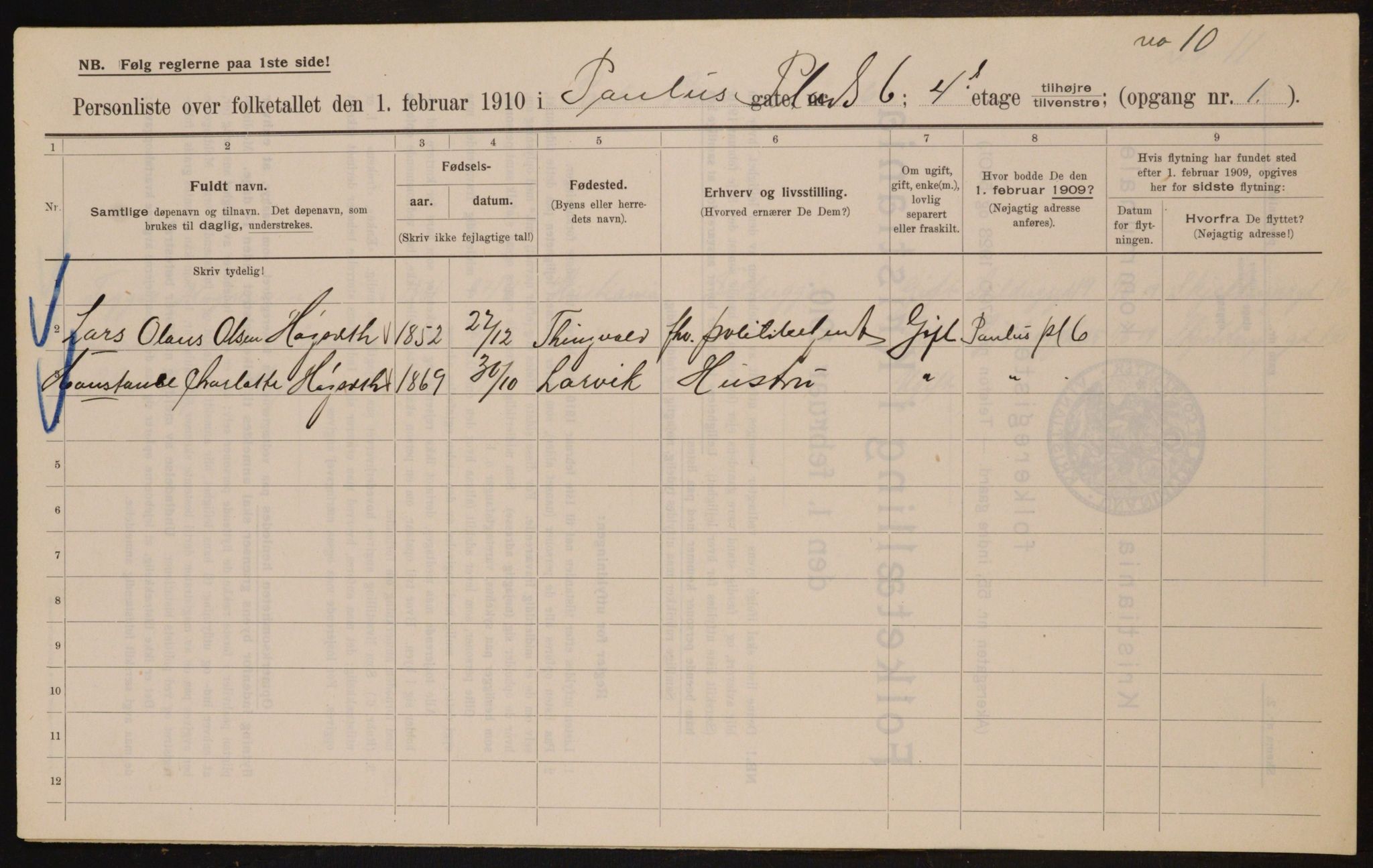 OBA, Municipal Census 1910 for Kristiania, 1910, p. 75648