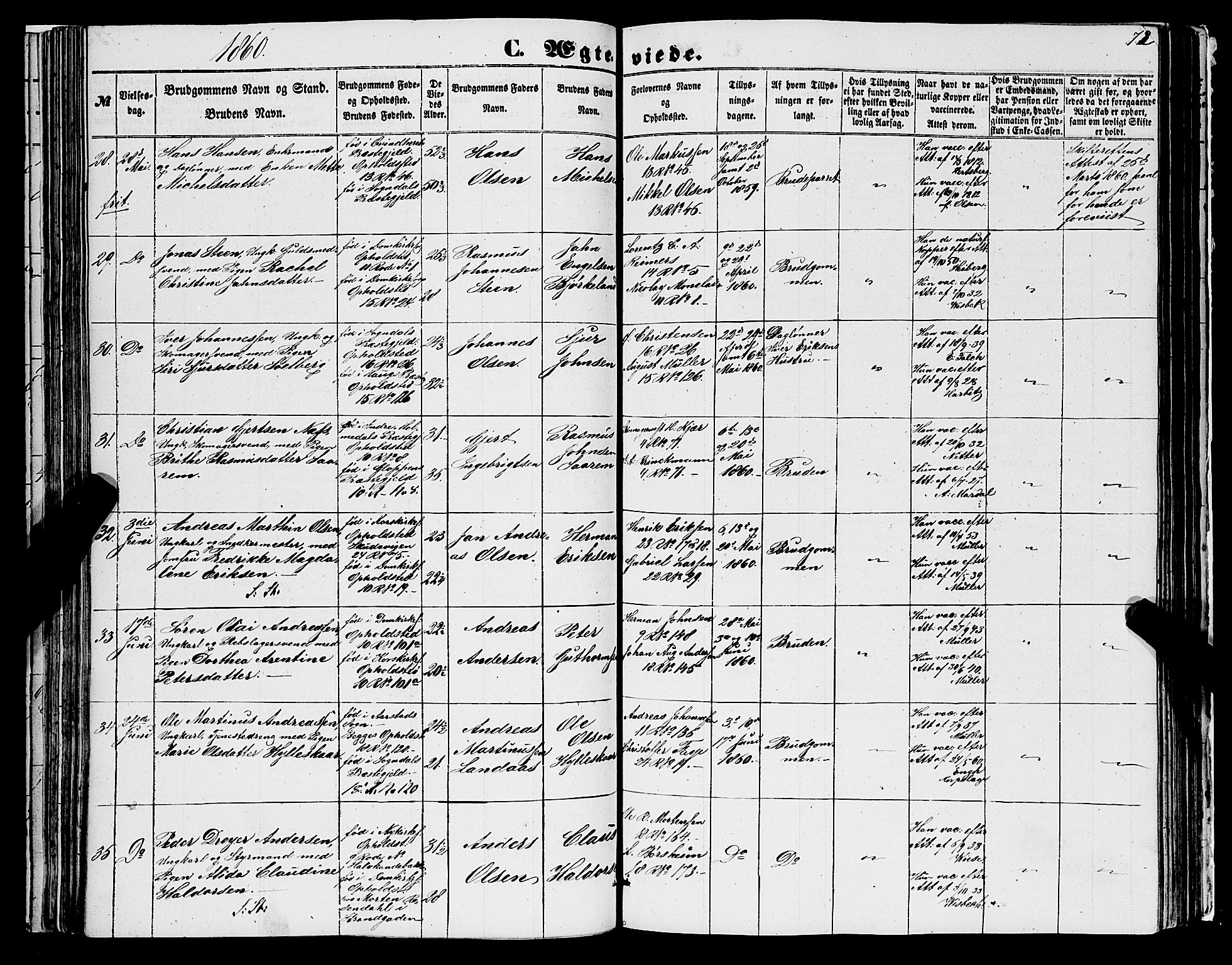 Domkirken sokneprestembete, AV/SAB-A-74801/H/Haa/L0034: Parish register (official) no. D 2, 1853-1874, p. 72