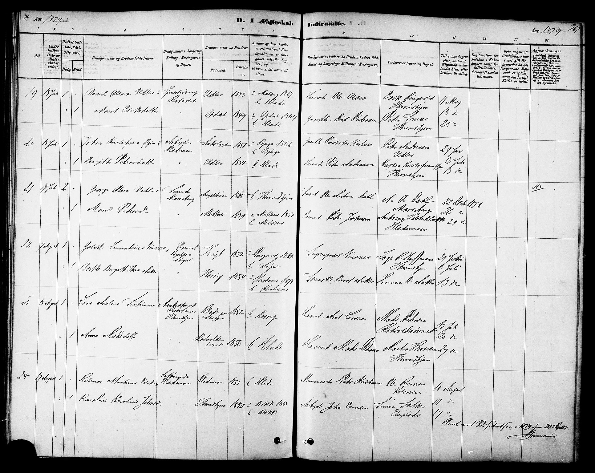 Ministerialprotokoller, klokkerbøker og fødselsregistre - Sør-Trøndelag, AV/SAT-A-1456/606/L0294: Parish register (official) no. 606A09, 1878-1886, p. 307