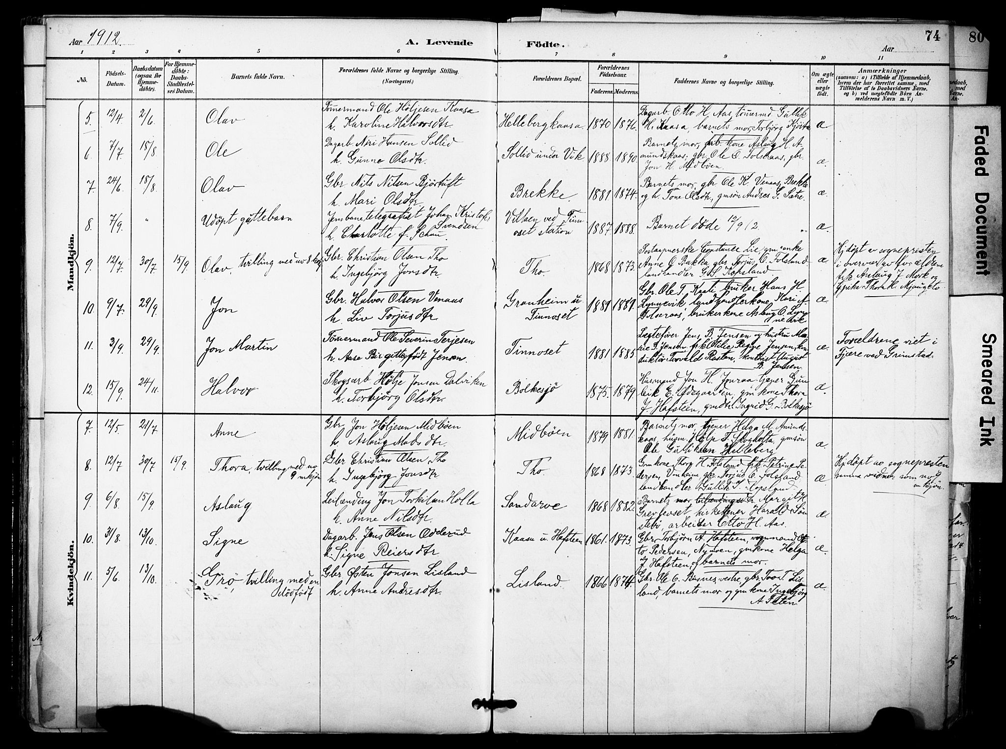 Gransherad kirkebøker, SAKO/A-267/F/Fa/L0005: Parish register (official) no. I 5, 1887-1916, p. 74