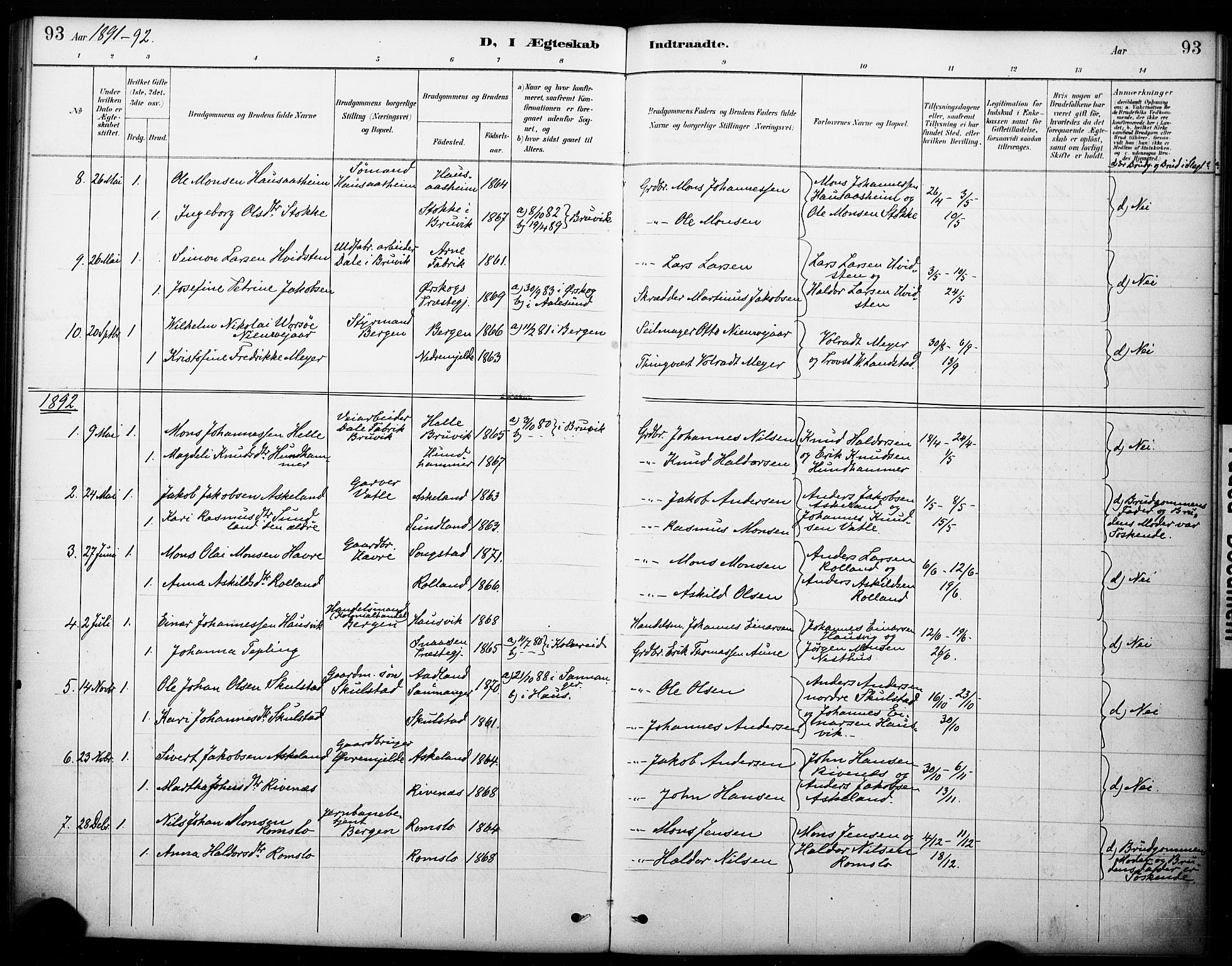 Haus sokneprestembete, AV/SAB-A-75601/H/Haa: Parish register (official) no. B 1, 1887-1898, p. 93