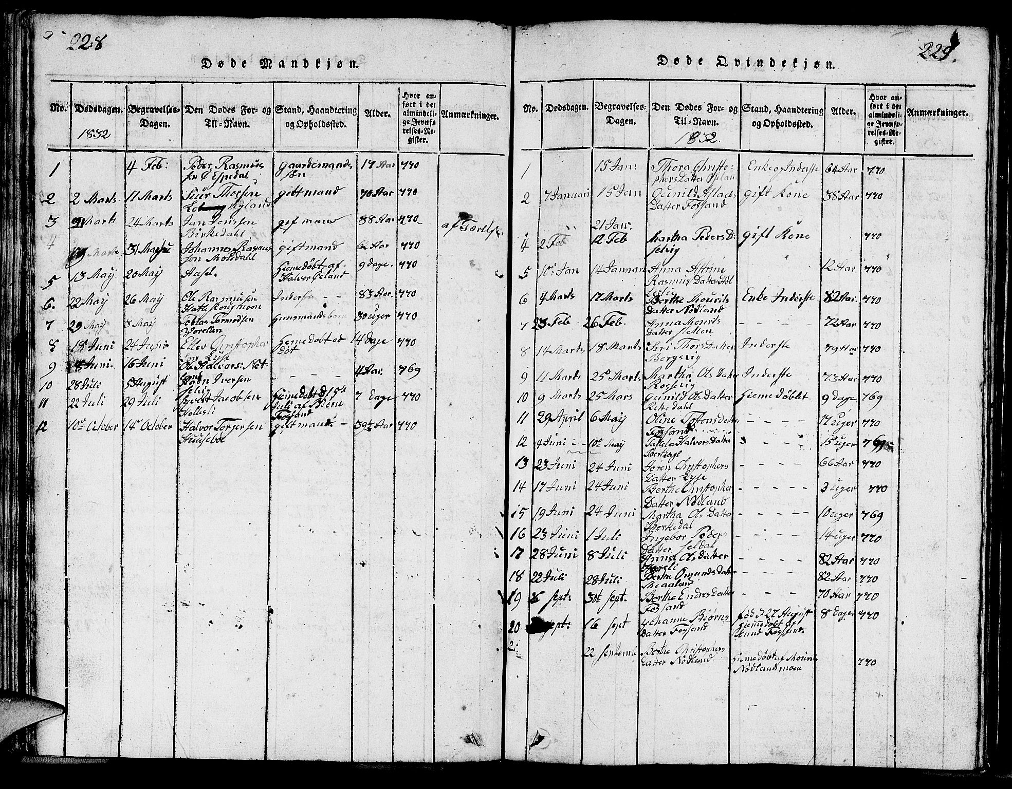 Strand sokneprestkontor, AV/SAST-A-101828/H/Ha/Hab/L0002: Parish register (copy) no. B 2, 1816-1854, p. 228-229