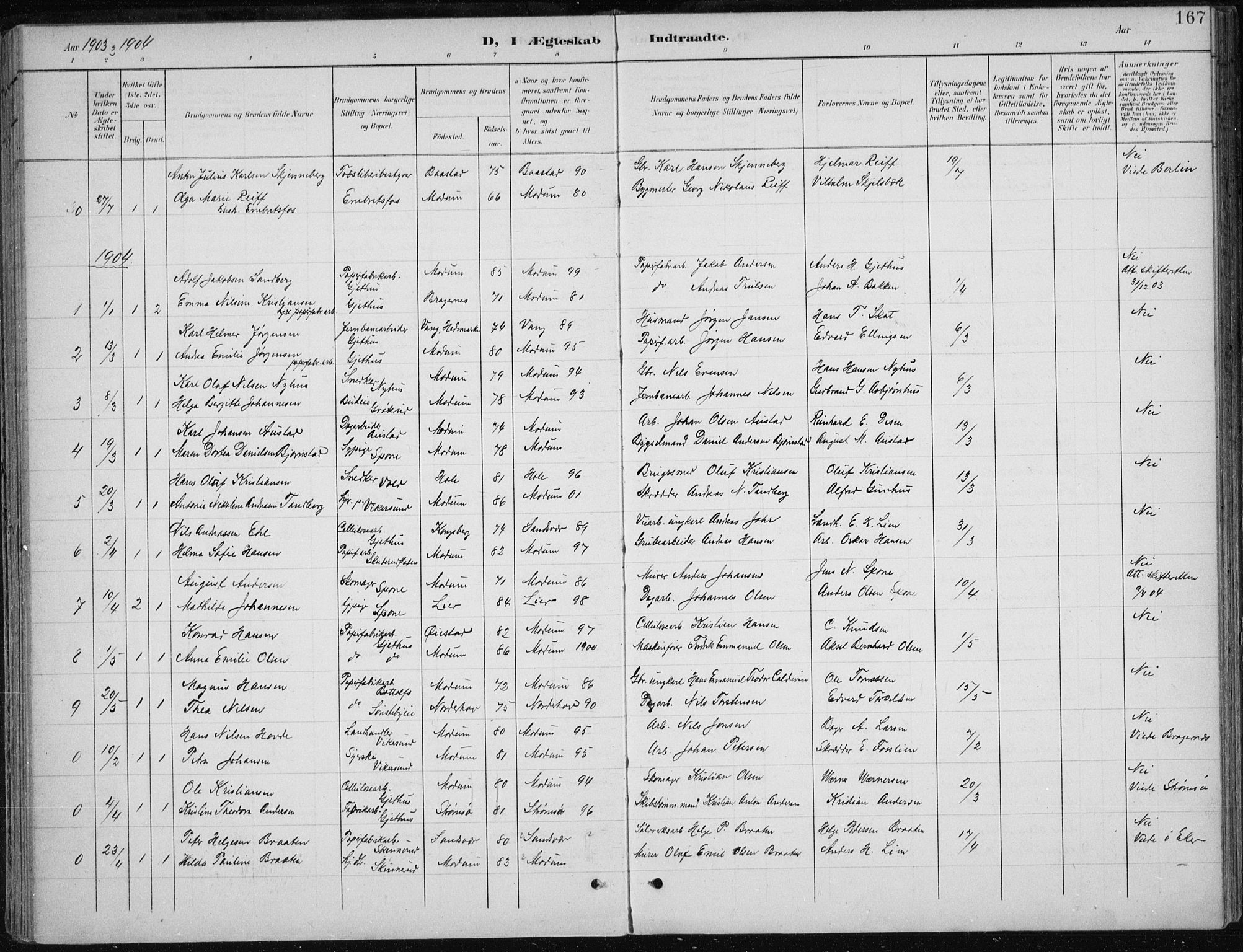 Modum kirkebøker, AV/SAKO-A-234/F/Fa/L0013: Parish register (official) no. 13, 1899-1907, p. 167