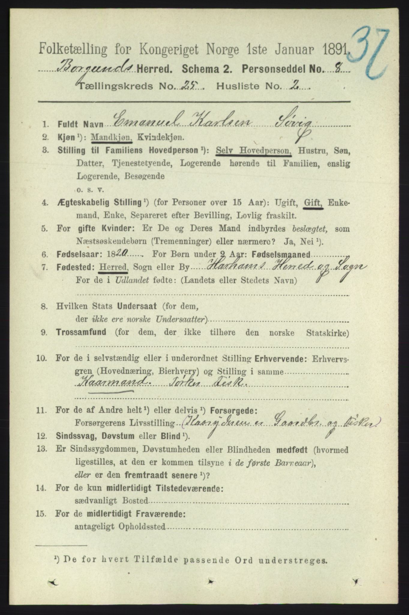 RA, 1891 census for 1531 Borgund, 1891, p. 7266