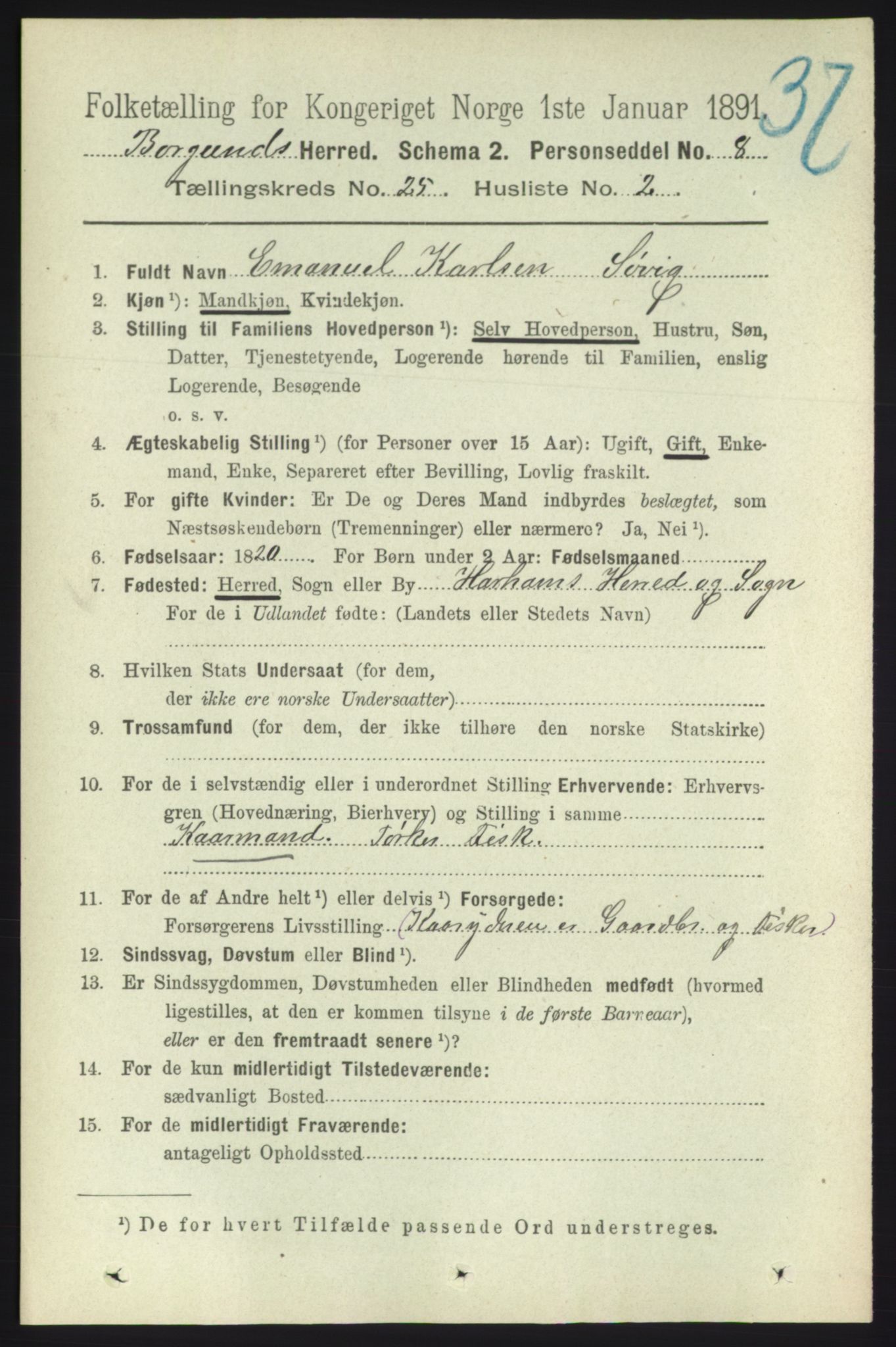 RA, 1891 census for 1531 Borgund, 1891, p. 7266