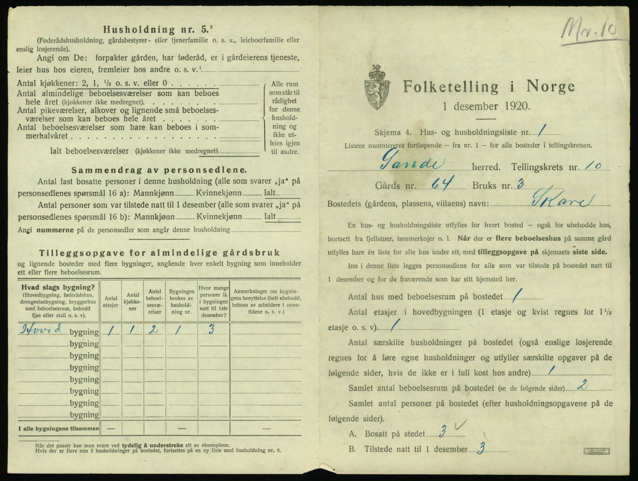 SAT, 1920 census for Sande (MR), 1920, p. 746