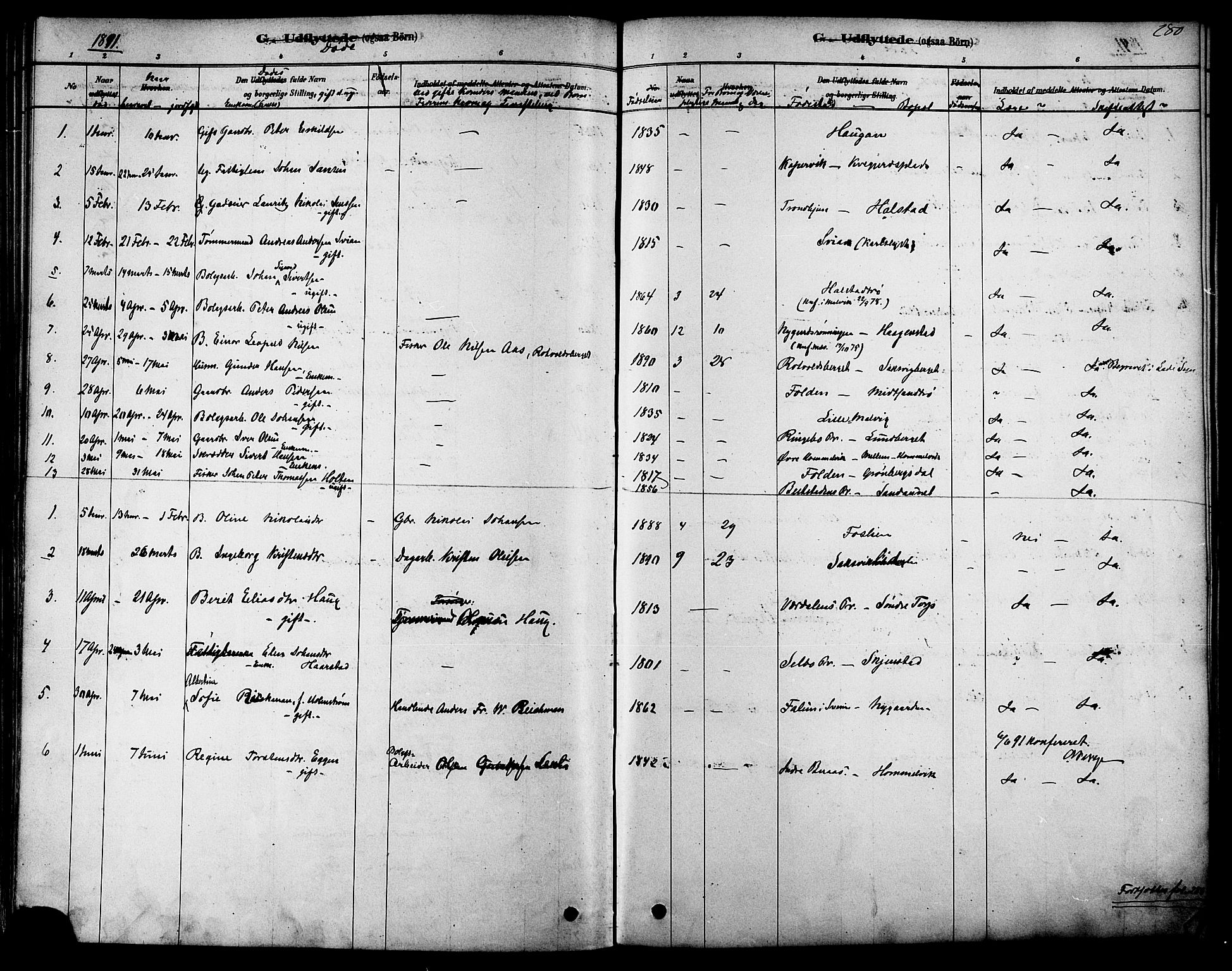 Ministerialprotokoller, klokkerbøker og fødselsregistre - Sør-Trøndelag, SAT/A-1456/616/L0410: Parish register (official) no. 616A07, 1878-1893, p. 280