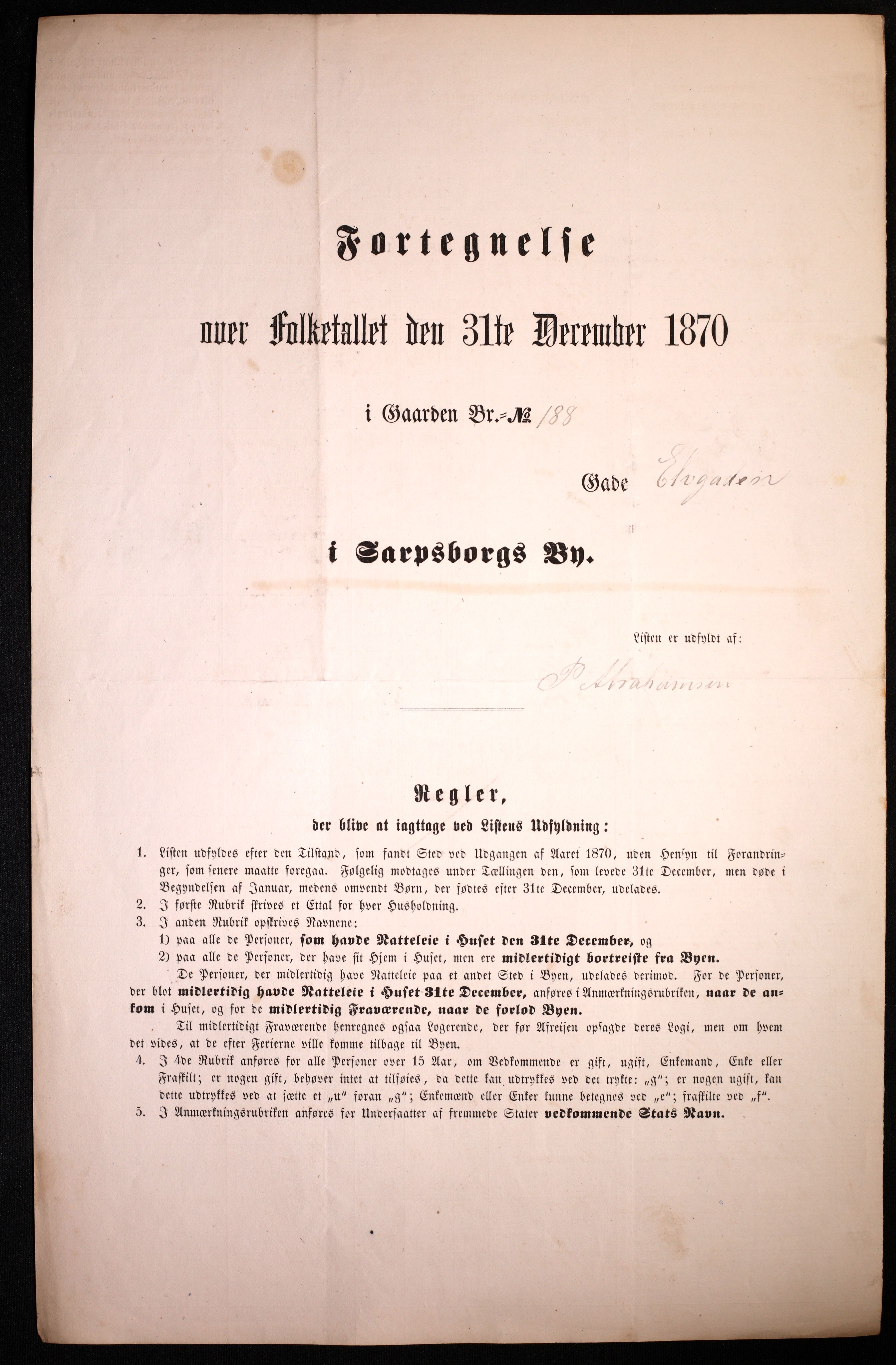 RA, 1870 census for 0102 Sarpsborg, 1870, p. 65