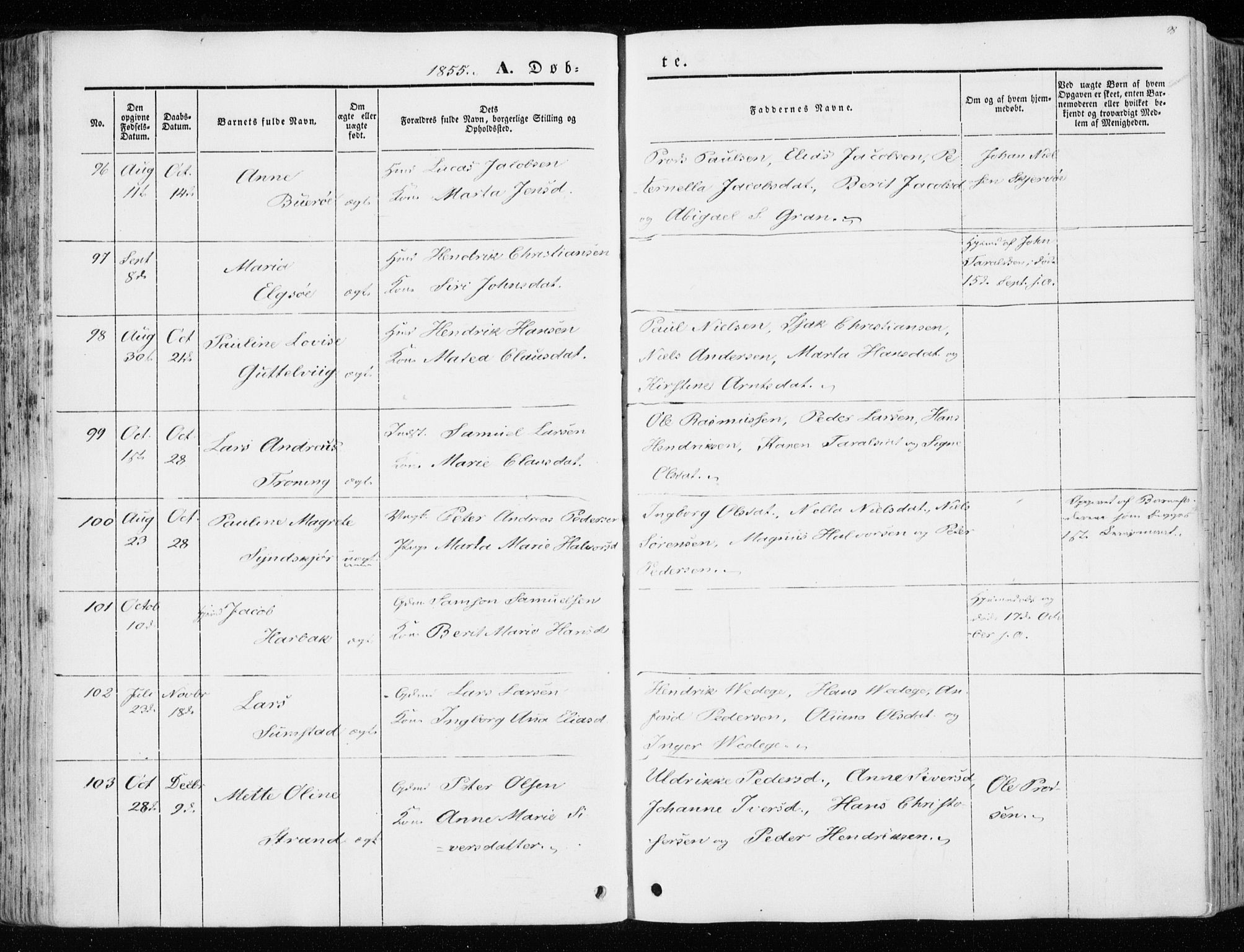 Ministerialprotokoller, klokkerbøker og fødselsregistre - Sør-Trøndelag, SAT/A-1456/657/L0704: Parish register (official) no. 657A05, 1846-1857, p. 98
