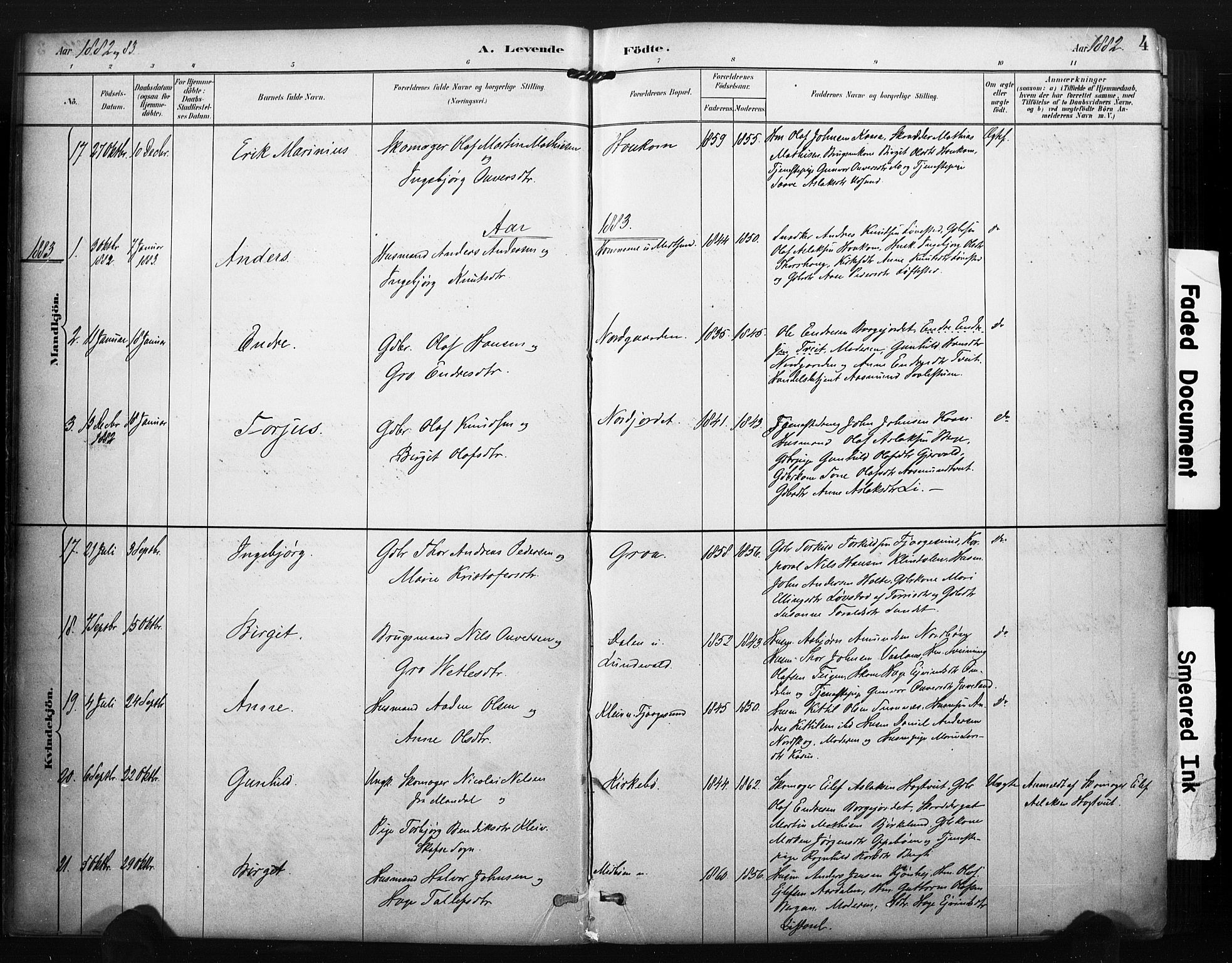 Kviteseid kirkebøker, AV/SAKO-A-276/F/Fa/L0008: Parish register (official) no. I 8, 1882-1903, p. 4