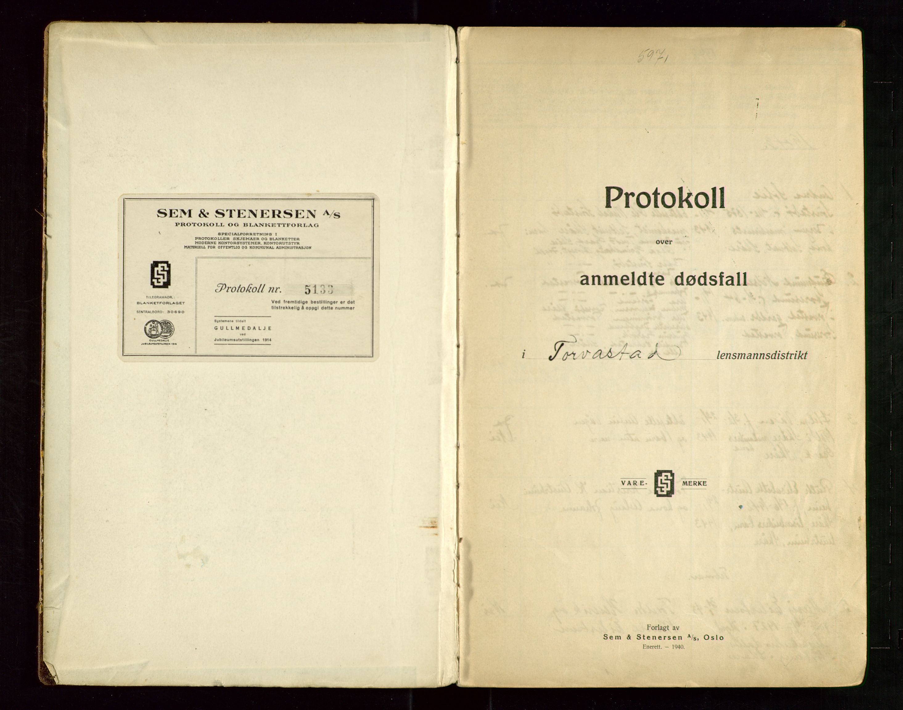 Torvestad lensmannskontor, AV/SAST-A-100307/1/Gga/L0003: "Protokoll over anmeldte dødsfall i Torvastad lensmannsdistrikt", 1943-1952