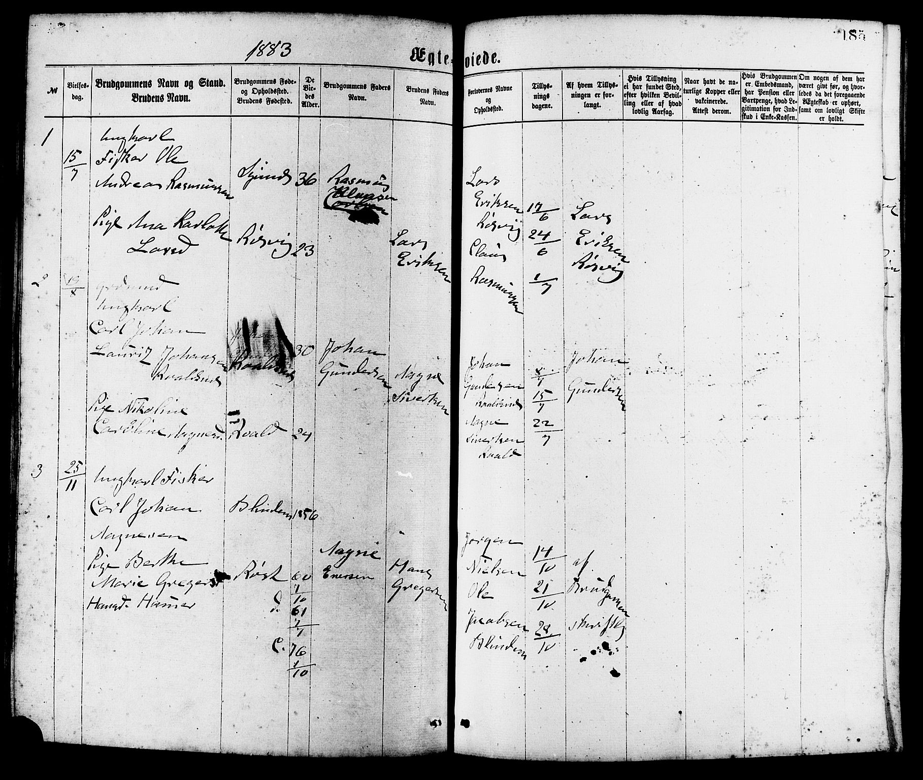 Ministerialprotokoller, klokkerbøker og fødselsregistre - Møre og Romsdal, SAT/A-1454/537/L0519: Parish register (official) no. 537A03, 1876-1889, p. 185