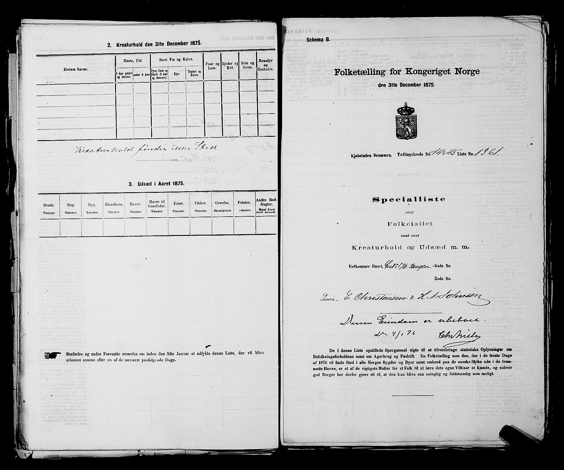 SAKO, 1875 census for 0602 Drammen, 1875, p. 3731