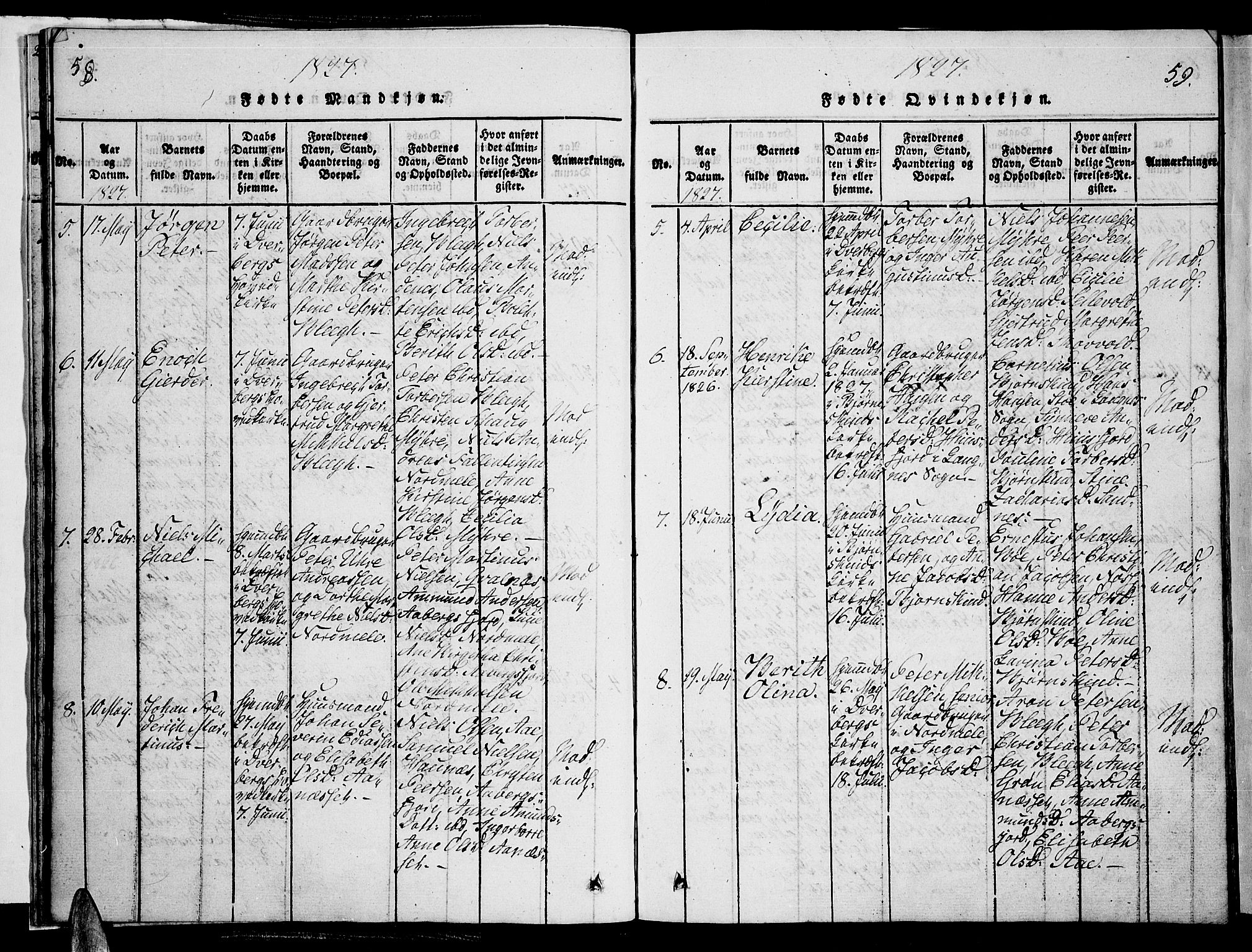 Ministerialprotokoller, klokkerbøker og fødselsregistre - Nordland, AV/SAT-A-1459/897/L1395: Parish register (official) no. 897A03, 1820-1841, p. 58-59