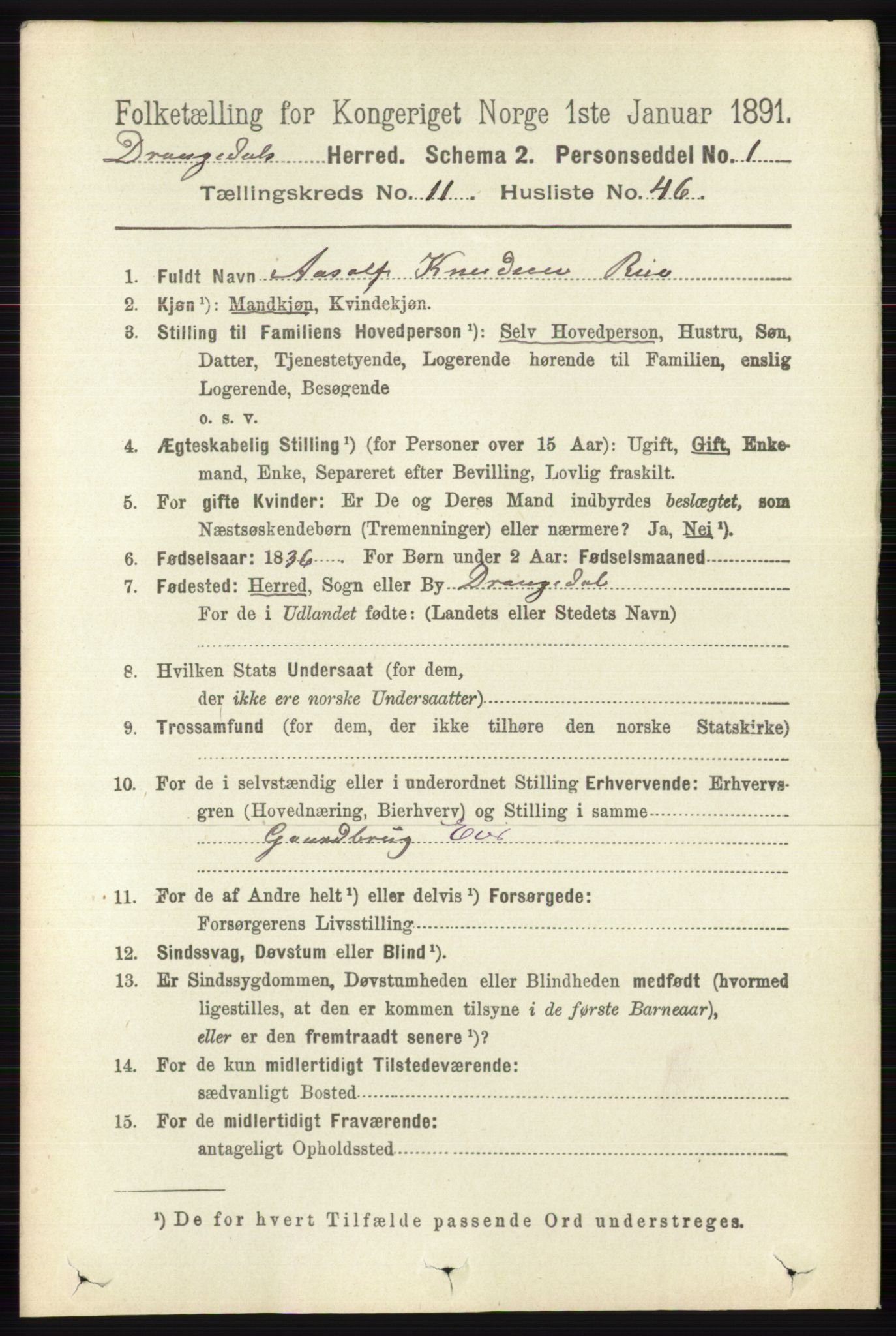 RA, 1891 census for 0817 Drangedal, 1891, p. 4210