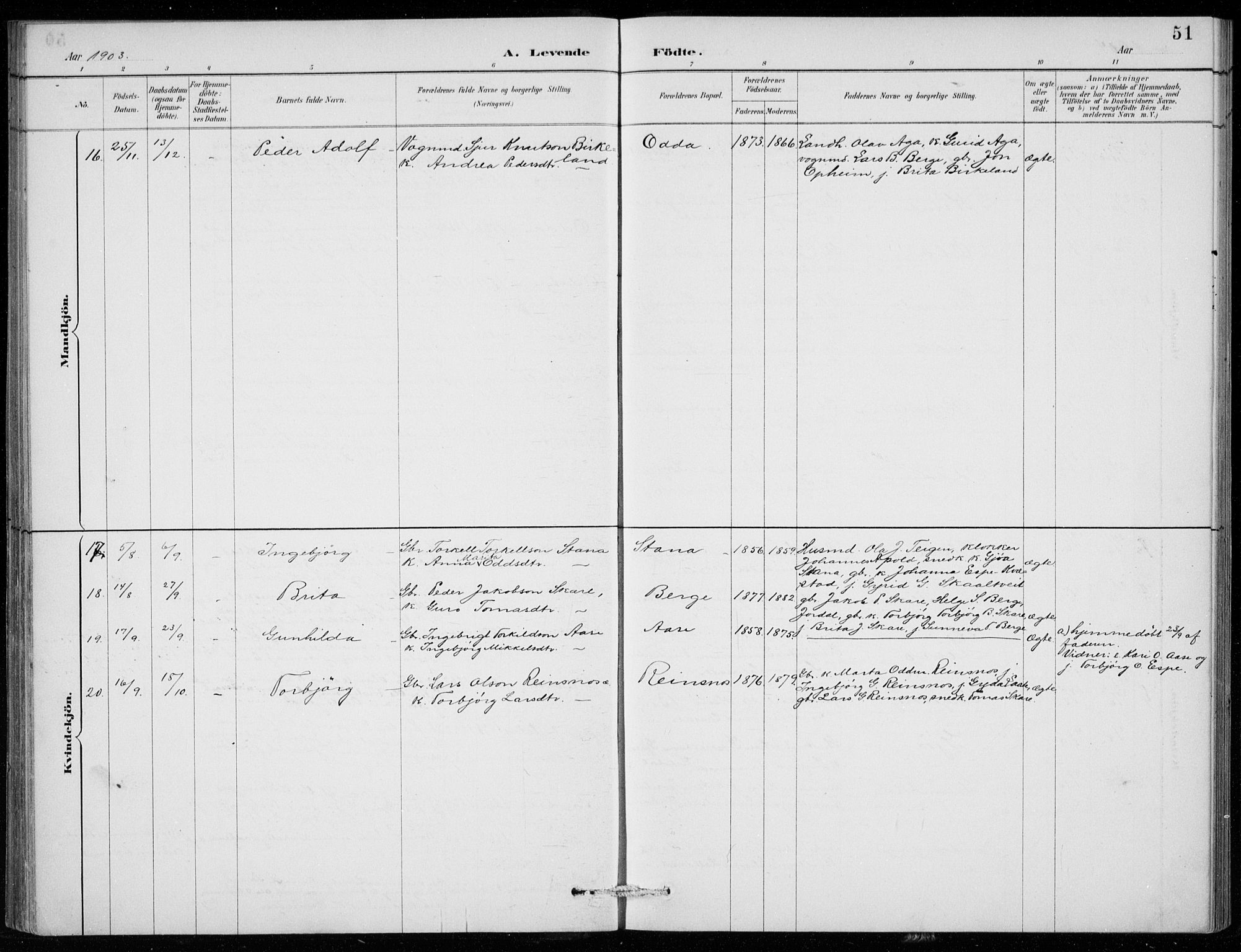 Odda Sokneprestembete, AV/SAB-A-77201/H/Hab: Parish register (copy) no. B  1, 1887-1909, p. 51