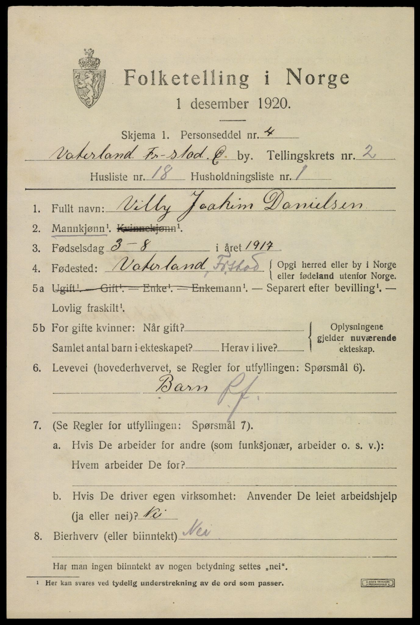 SAO, 1920 census for Fredrikstad, 1920, p. 13865