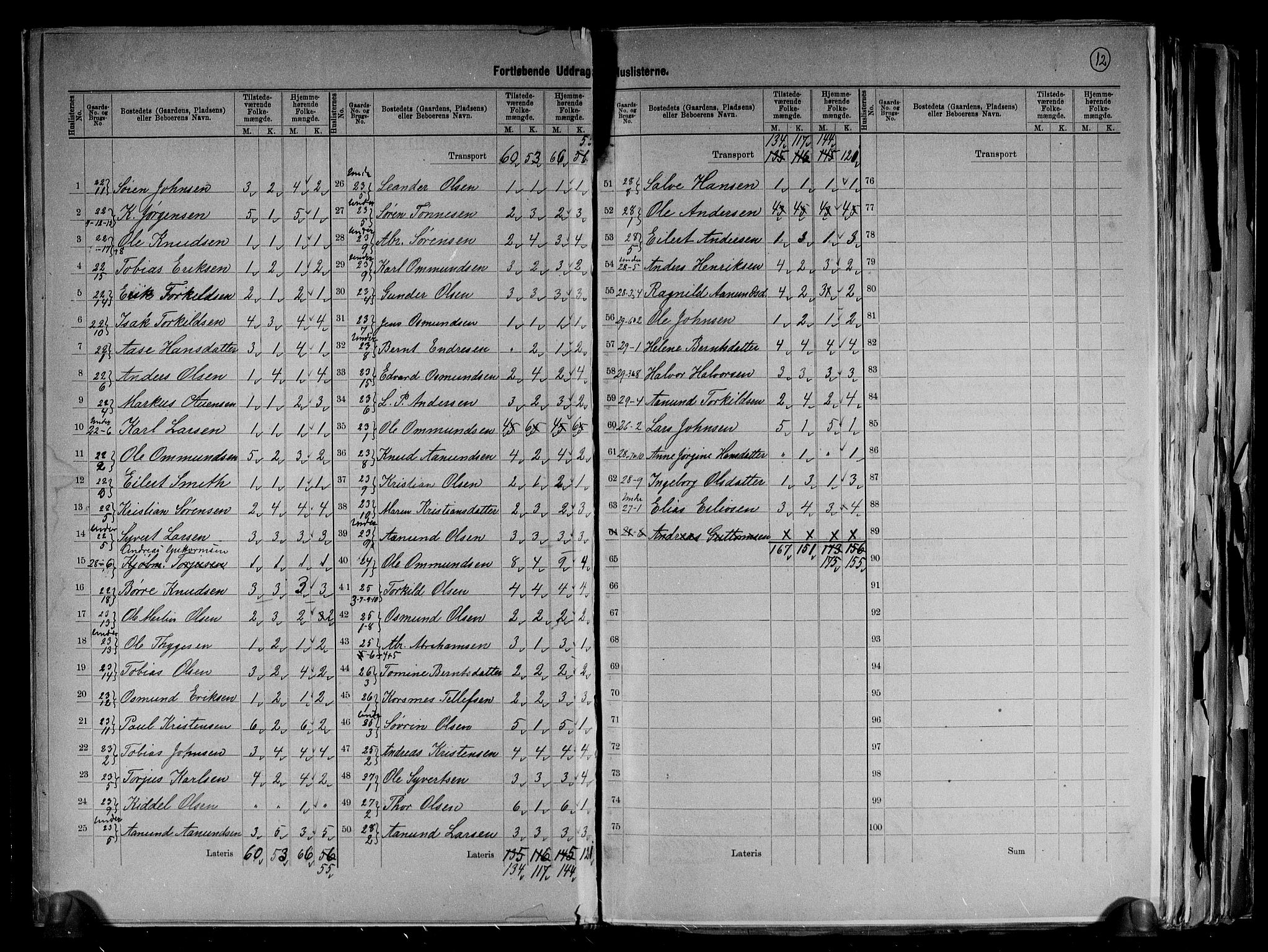 RA, 1891 census for 1013 Tveit, 1891, p. 12