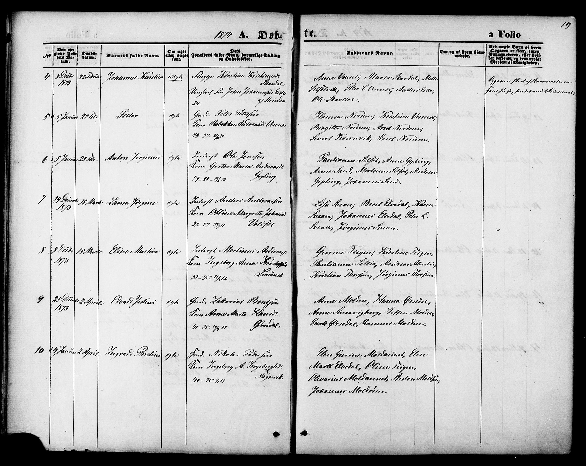 Ministerialprotokoller, klokkerbøker og fødselsregistre - Nord-Trøndelag, AV/SAT-A-1458/744/L0419: Parish register (official) no. 744A03, 1867-1881, p. 19