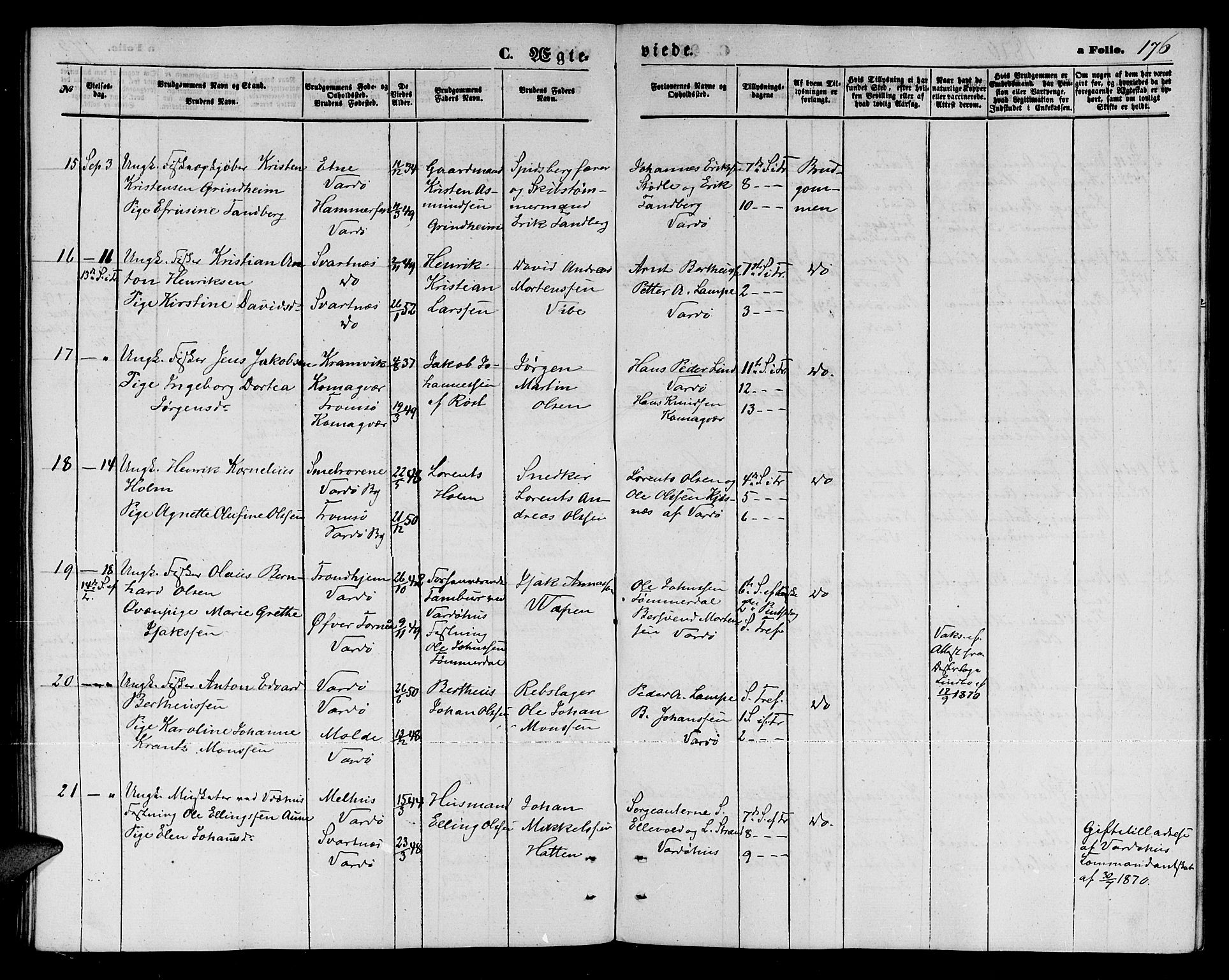 Vardø sokneprestkontor, AV/SATØ-S-1332/H/Hb/L0002klokker: Parish register (copy) no. 2, 1861-1870, p. 176