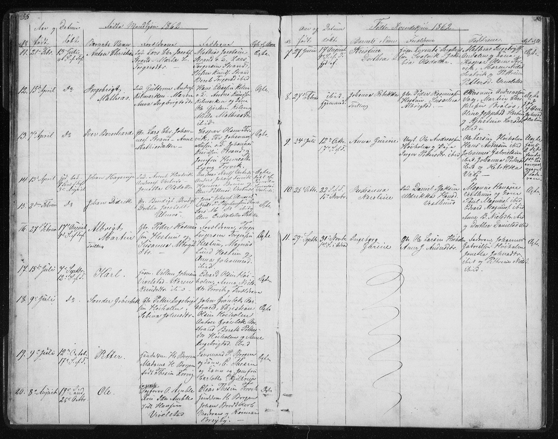 Ministerialprotokoller, klokkerbøker og fødselsregistre - Nordland, AV/SAT-A-1459/819/L0275: Parish register (copy) no. 819C01, 1841-1868, p. 55-56