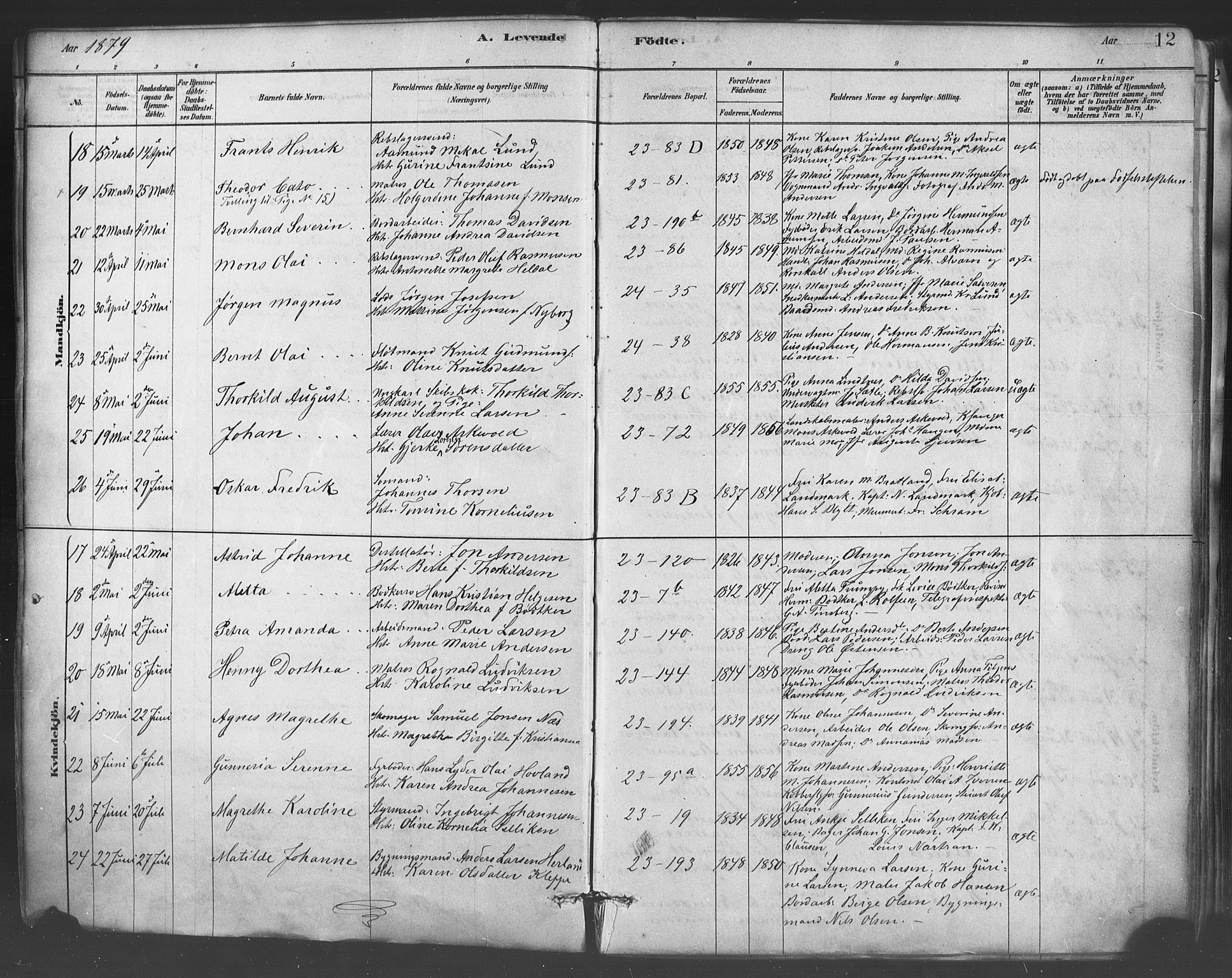 Mariakirken Sokneprestembete, AV/SAB-A-76901/H/Haa/L0007: Parish register (official) no. A 7, 1878-1893, p. 12
