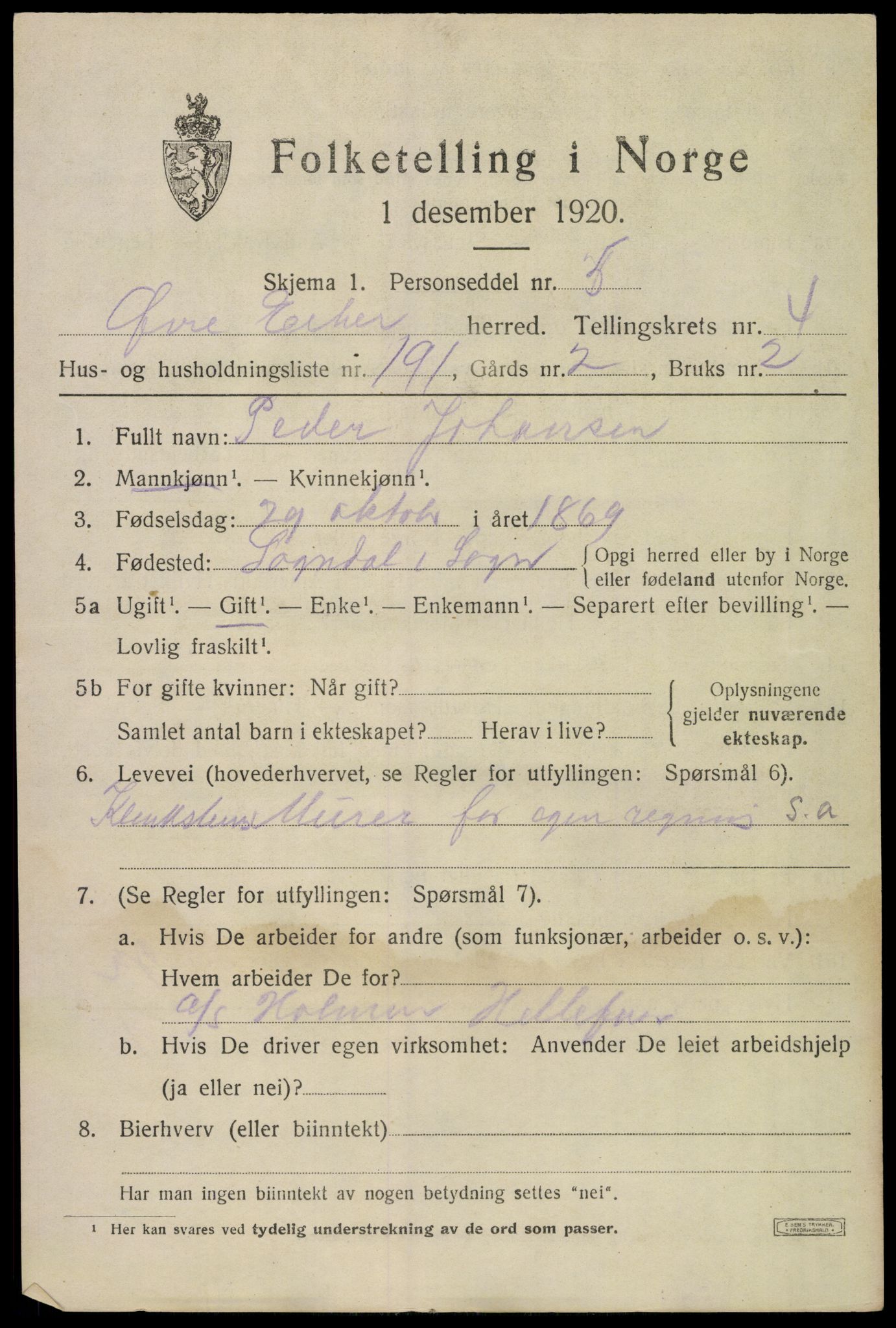 SAKO, 1920 census for Øvre Eiker, 1920, p. 12026