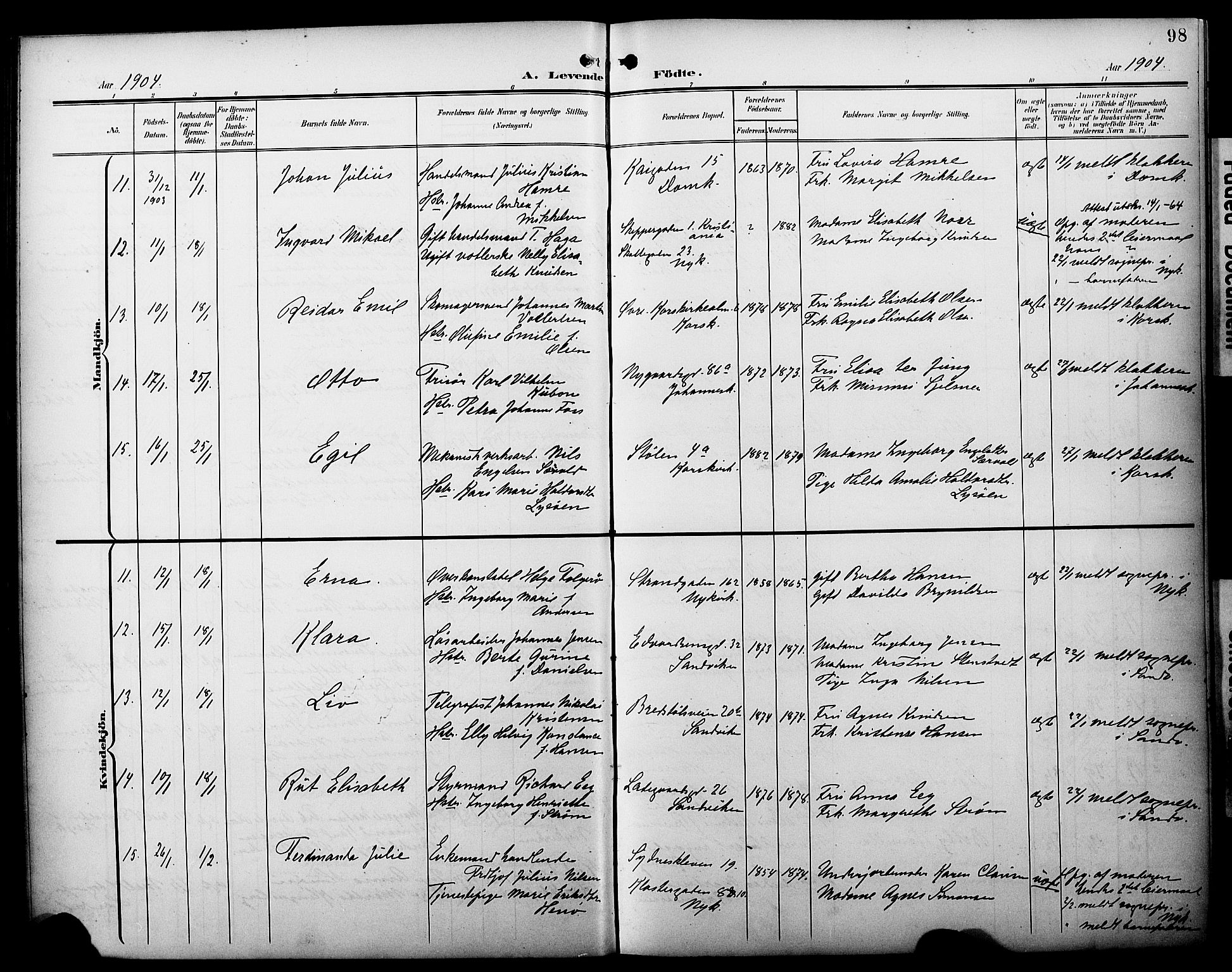 Fødselsstiftelsens sokneprestembete*, SAB/-: Parish register (official) no. A 3, 1901-1910, p. 98
