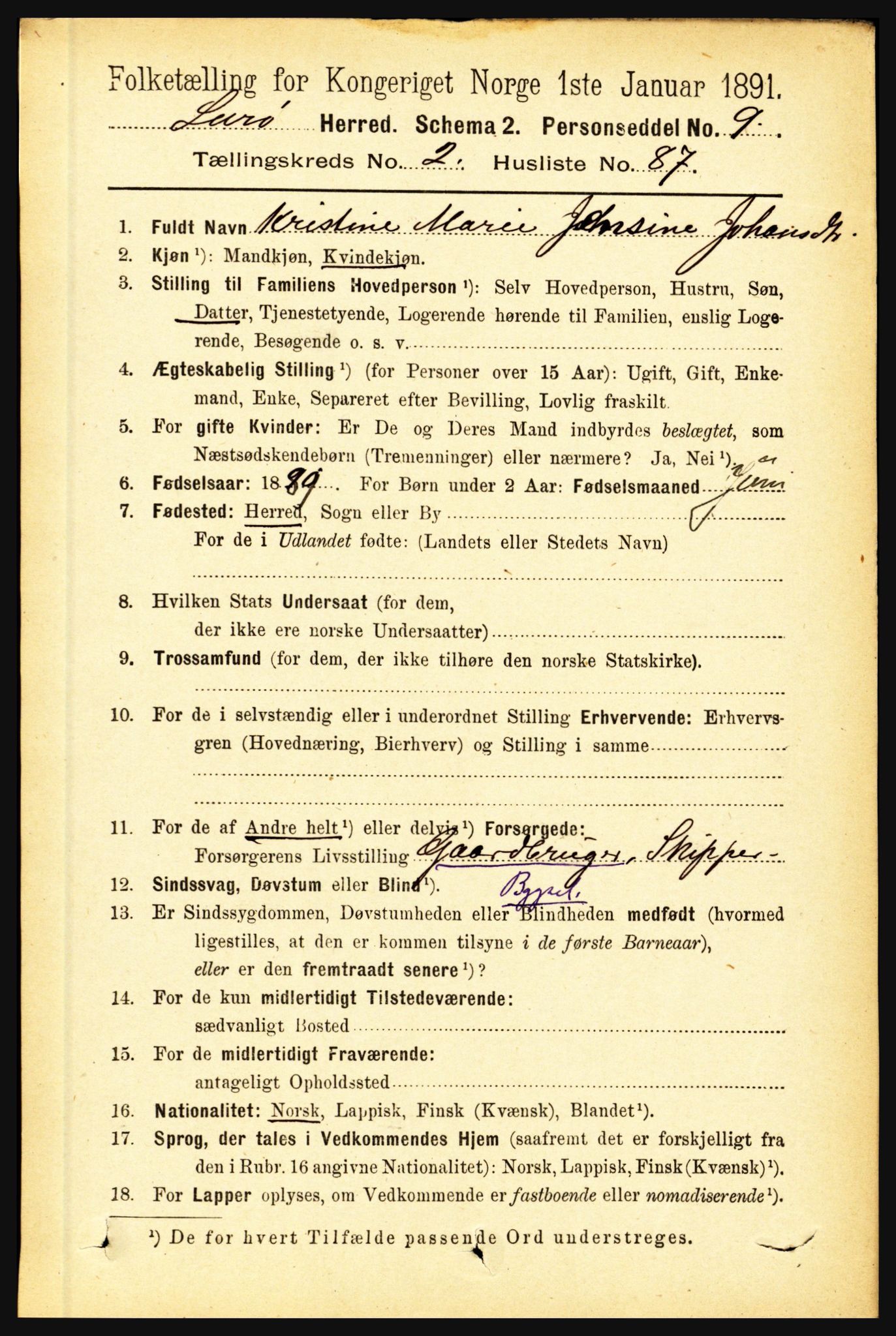 RA, 1891 census for 1834 Lurøy, 1891, p. 1346