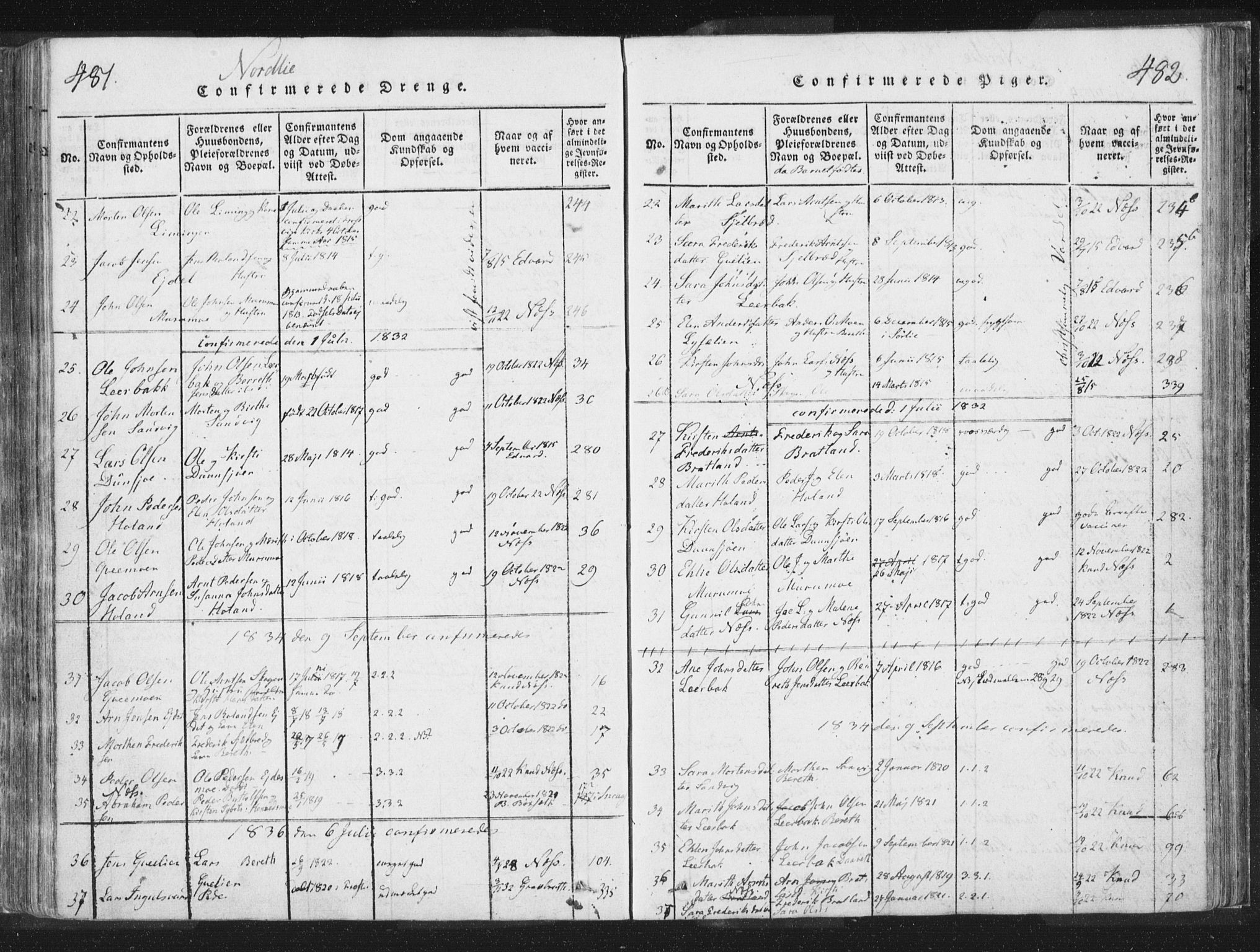 Ministerialprotokoller, klokkerbøker og fødselsregistre - Nord-Trøndelag, SAT/A-1458/755/L0491: Parish register (official) no. 755A01 /1, 1817-1864, p. 481-482