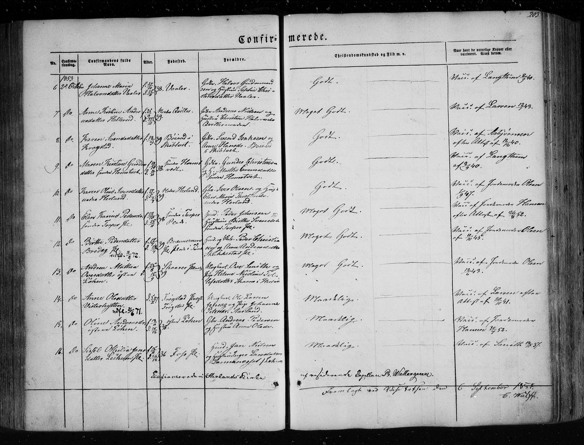 Eidsberg prestekontor Kirkebøker, SAO/A-10905/F/Fa/L0009: Parish register (official) no. I 9, 1849-1856, p. 203