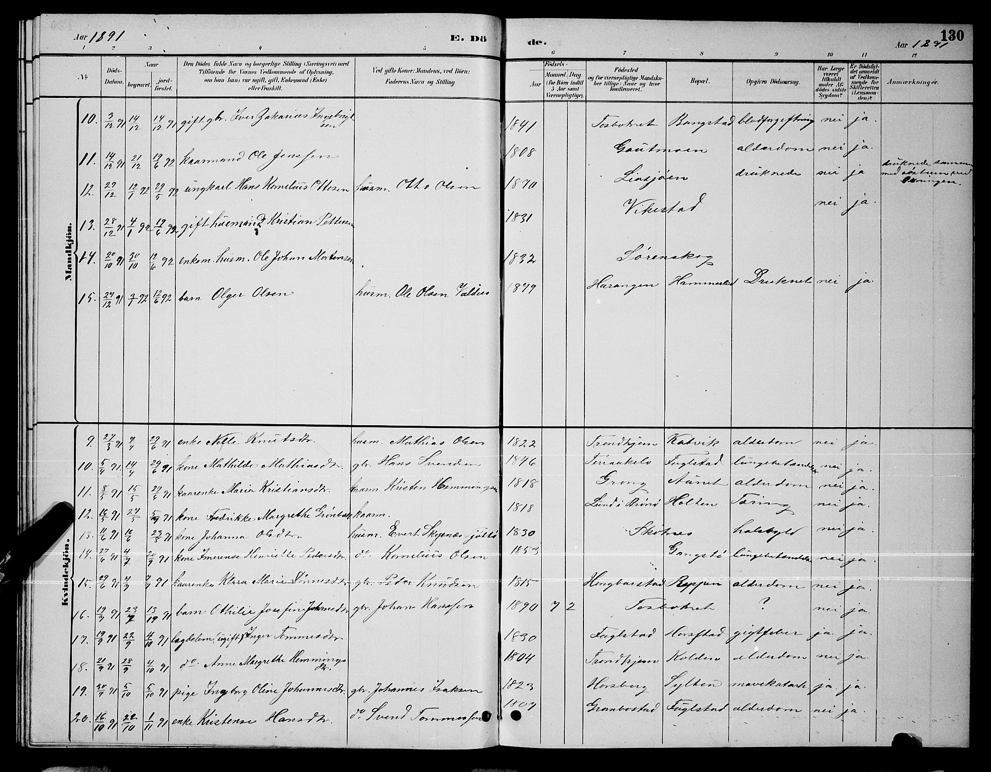 Ministerialprotokoller, klokkerbøker og fødselsregistre - Nordland, AV/SAT-A-1459/810/L0160: Parish register (copy) no. 810C03, 1884-1896, p. 130