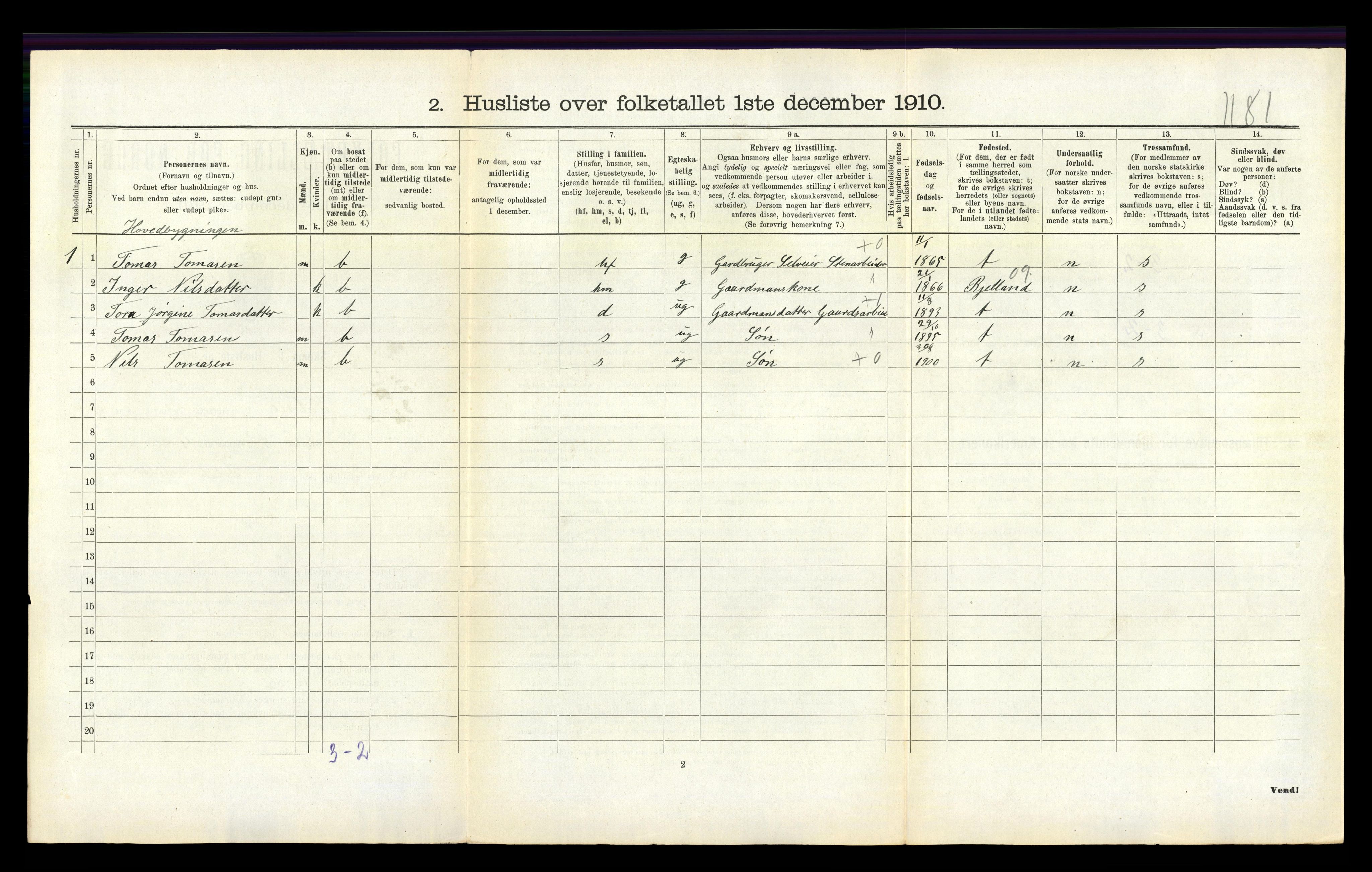 RA, 1910 census for Holum, 1910, p. 615