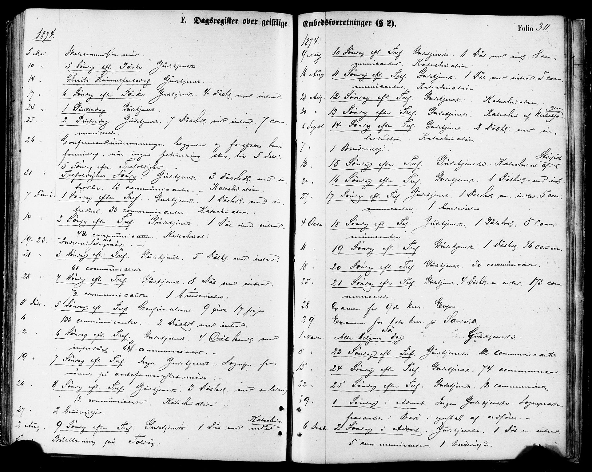 Ministerialprotokoller, klokkerbøker og fødselsregistre - Nordland, AV/SAT-A-1459/846/L0645: Parish register (official) no. 846A03, 1872-1886, p. 311