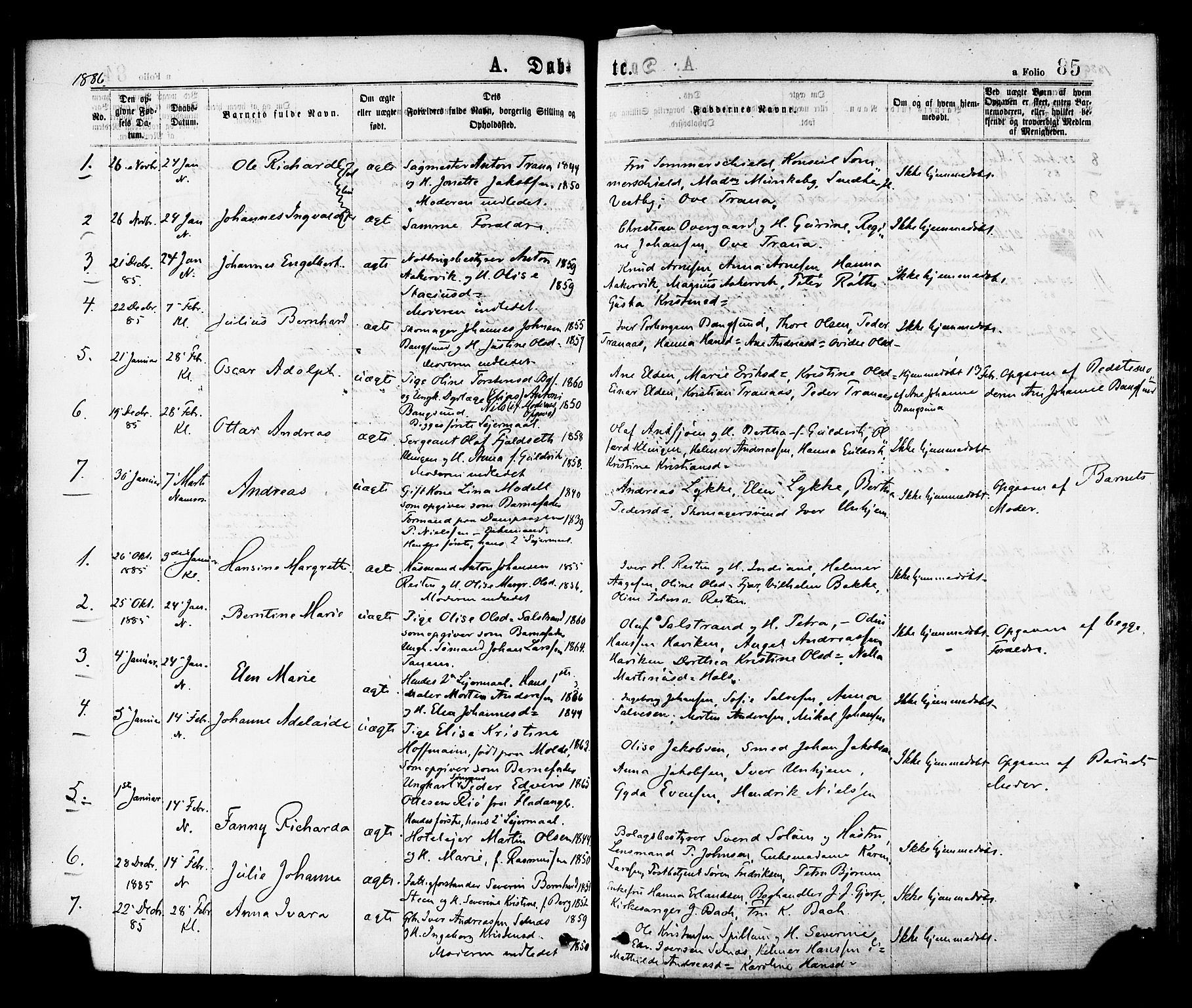 Ministerialprotokoller, klokkerbøker og fødselsregistre - Nord-Trøndelag, SAT/A-1458/768/L0572: Parish register (official) no. 768A07, 1874-1886, p. 85