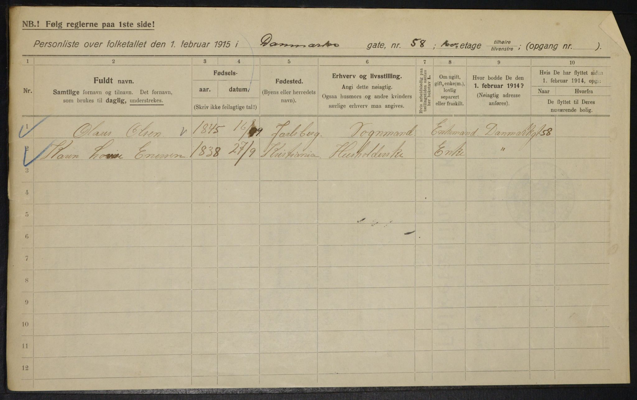 OBA, Municipal Census 1915 for Kristiania, 1915, p. 15043