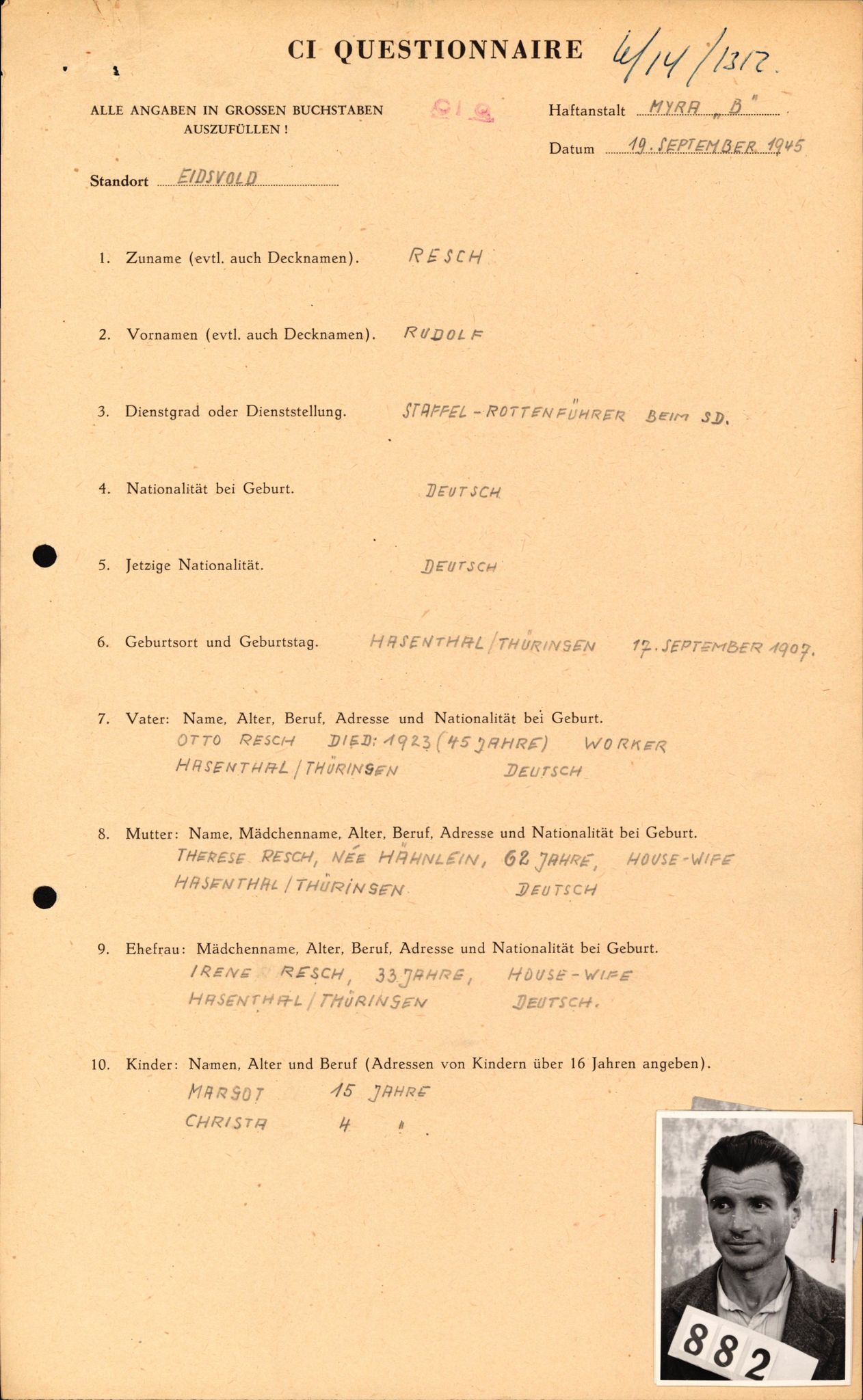 Forsvaret, Forsvarets overkommando II, AV/RA-RAFA-3915/D/Db/L0027: CI Questionaires. Tyske okkupasjonsstyrker i Norge. Tyskere., 1945-1946, p. 235