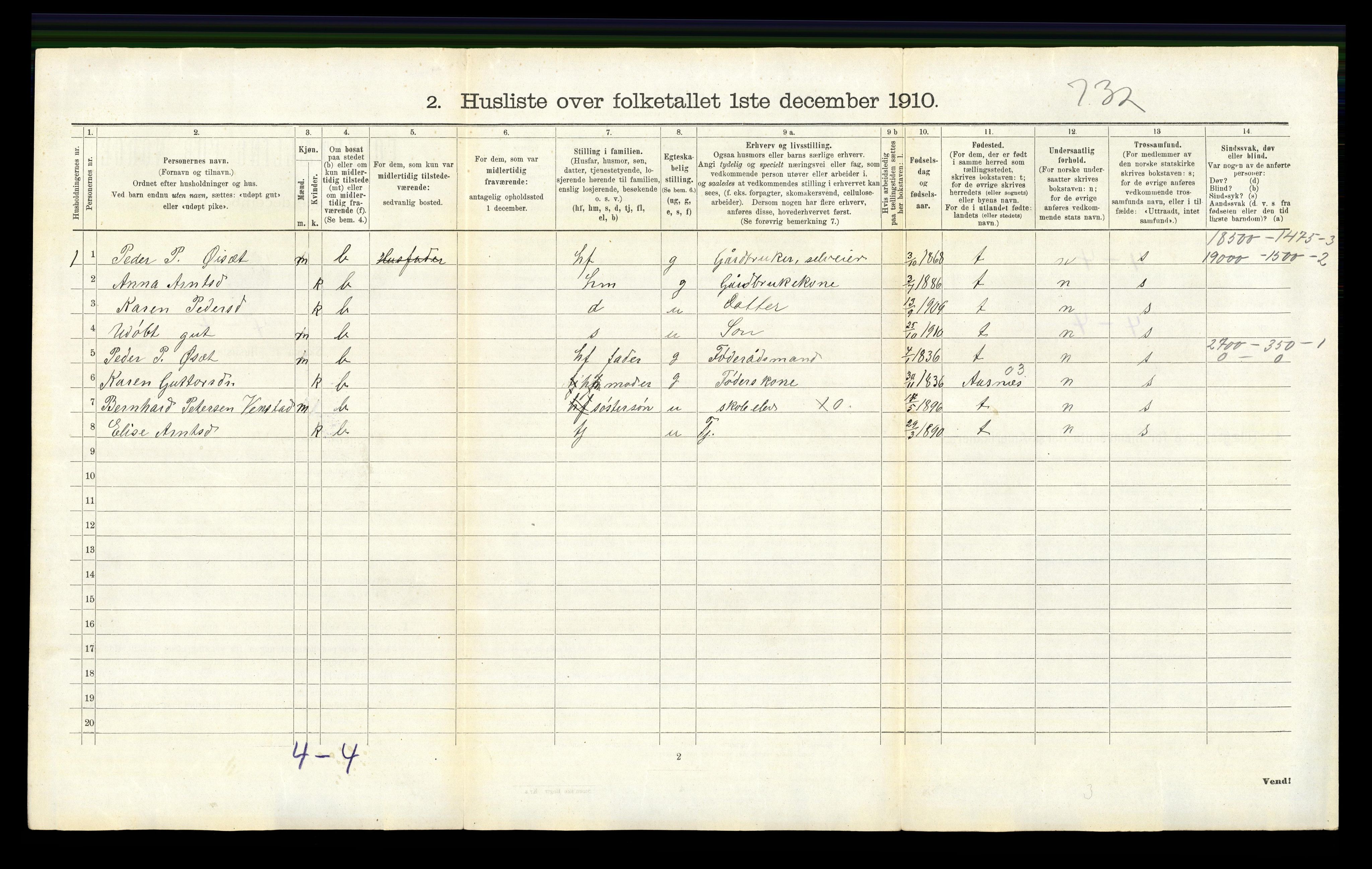 RA, 1910 census for Våler, 1910, p. 316